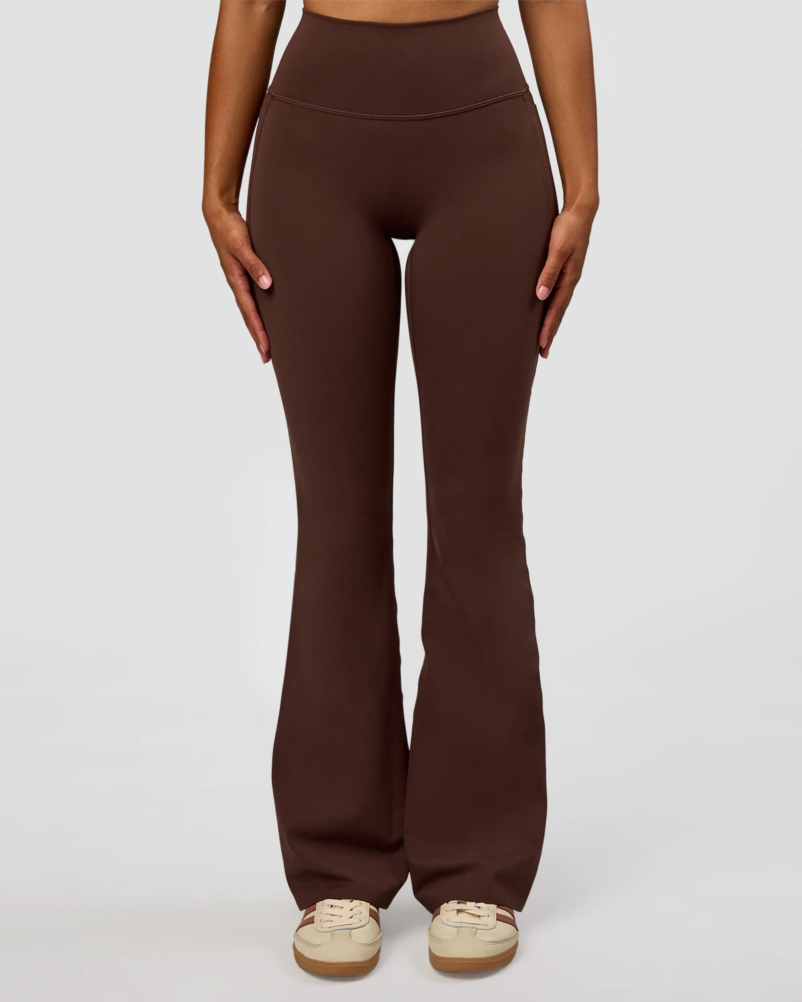 Fusion V-Contour High-Rise Flared Legging Pockets - Hot Chocolate - Image 9