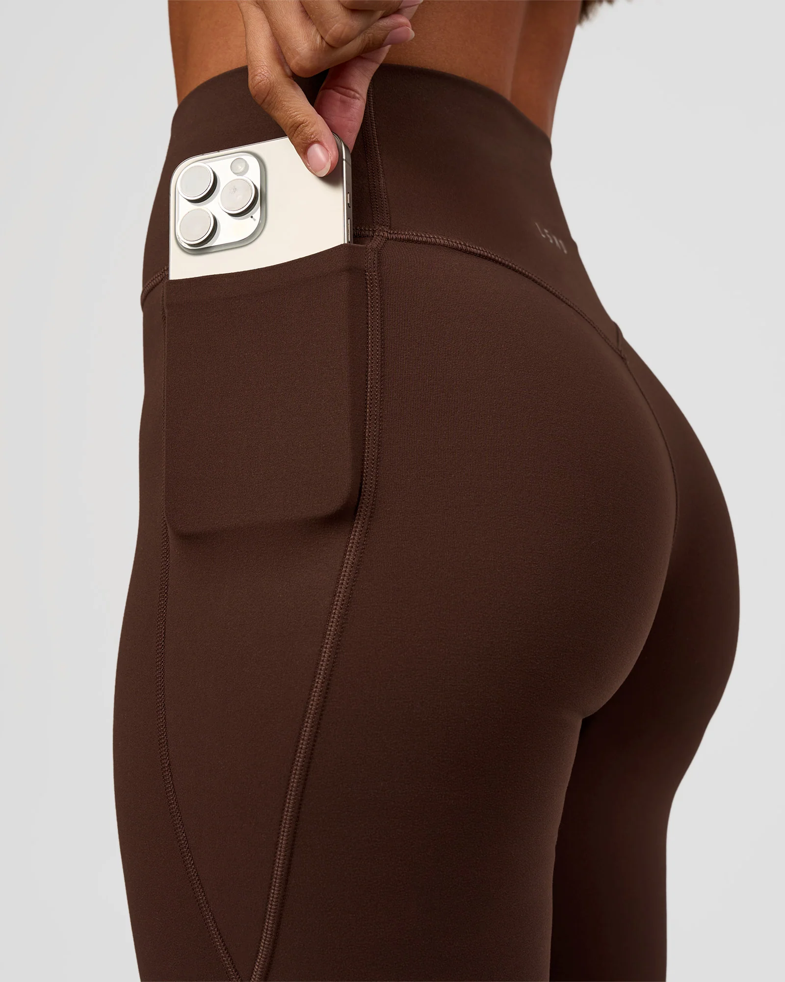 Fusion V-Contour High-Rise Flared Petite Legging Pockets - Hot Chocolate - Image 3