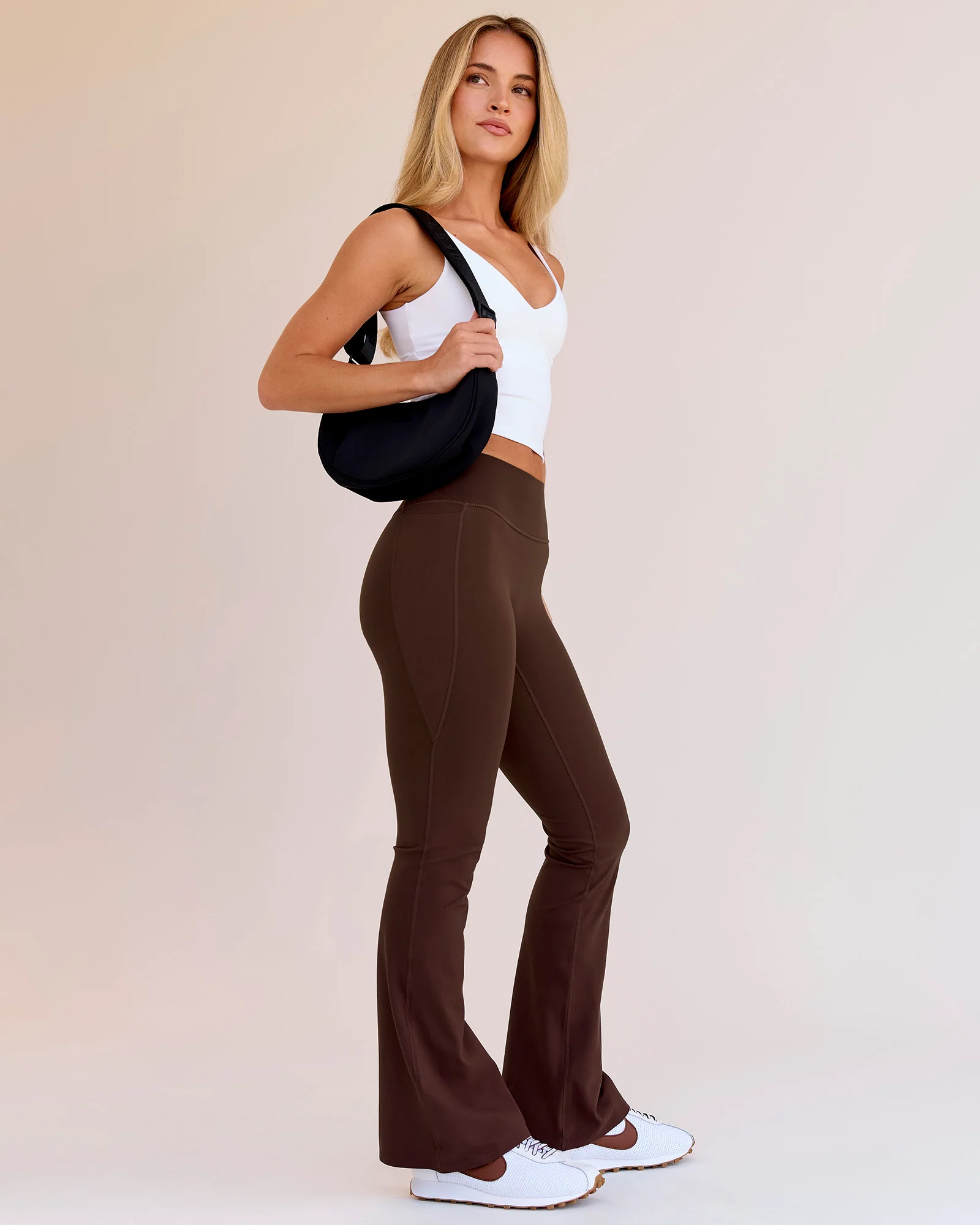Fusion V-Contour High-Rise Flared Petite Legging Pockets - Hot Chocolate - Image 7