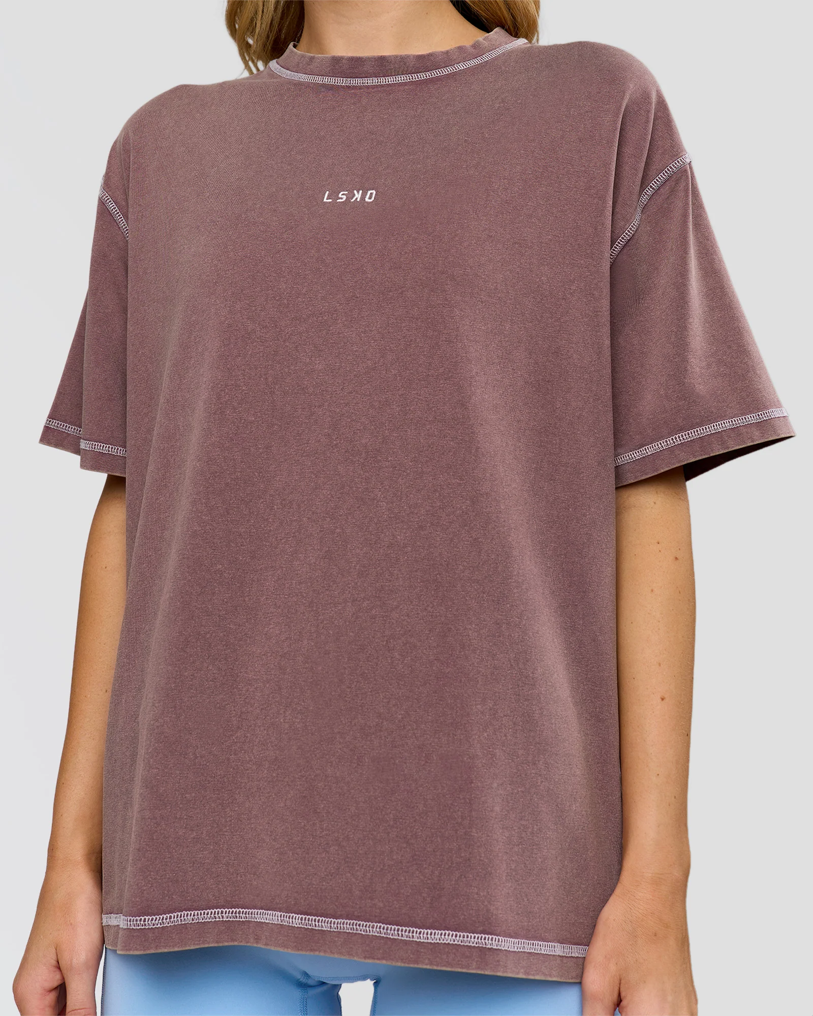 Go-To Contrast Oversized Heavyweight FLXCotton Tee - Cocoa Powder Washed-White - Image 5