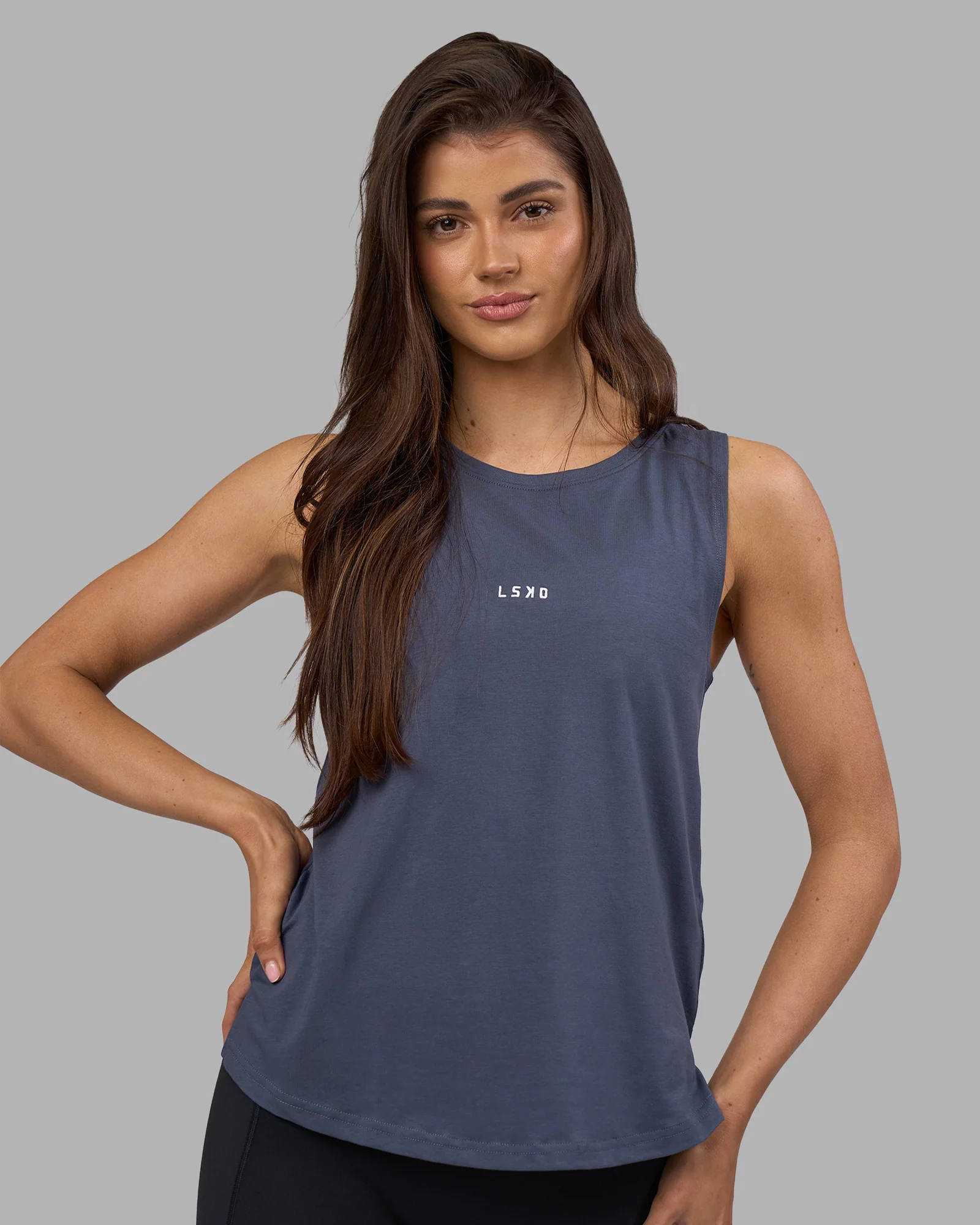 Go-To FLXCotton Longline Tank - Night Shadow-White - Image 2