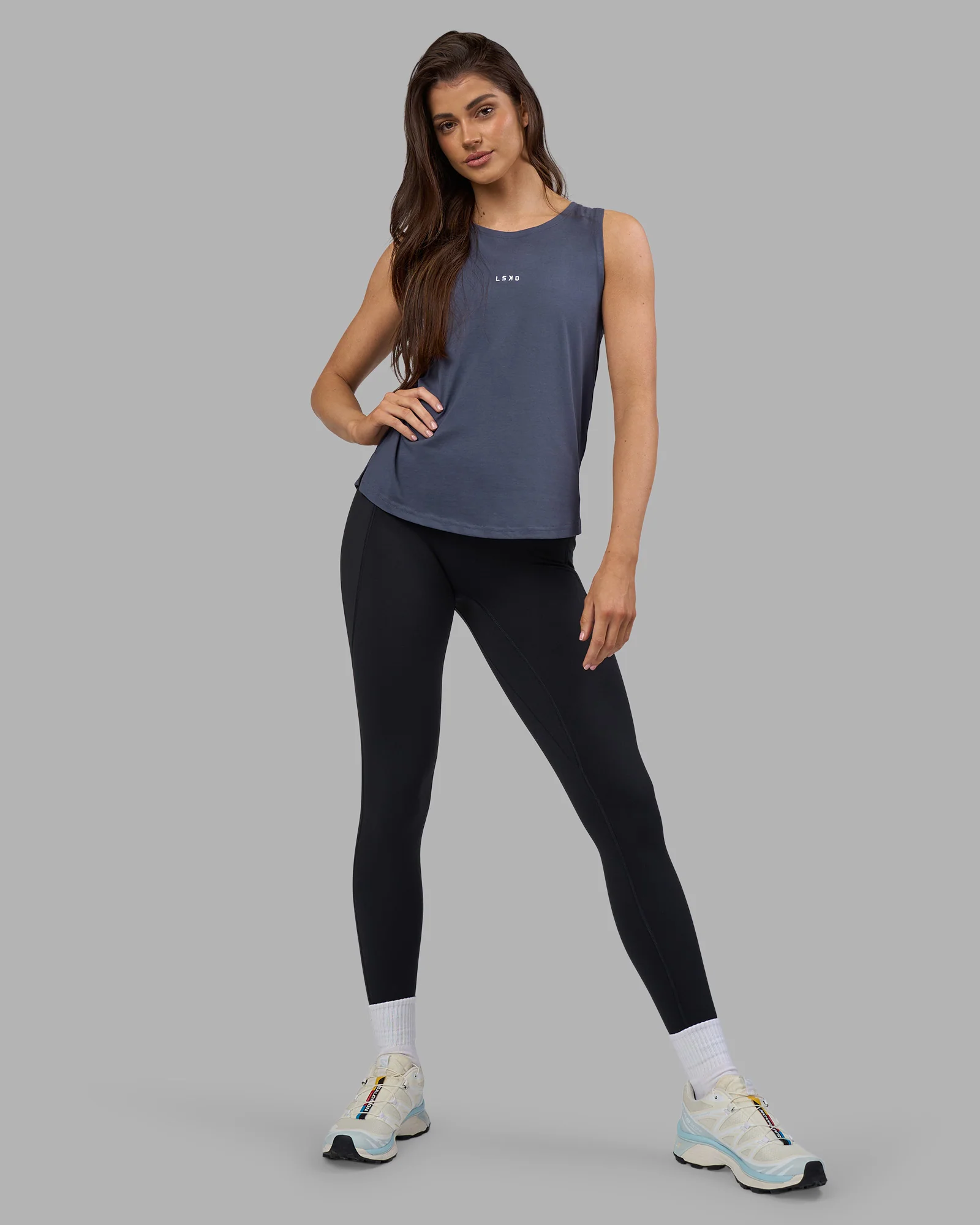 Go-To FLXCotton Longline Tank - Night Shadow-White - Image 5