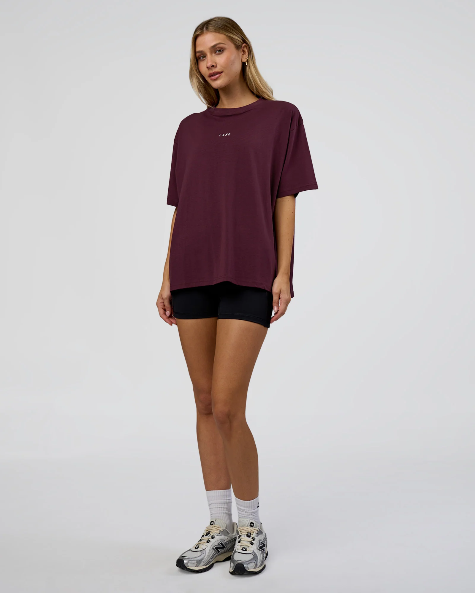 Go-To FLXCotton Oversized Tee - Cherry Lacquer-White - Image 5