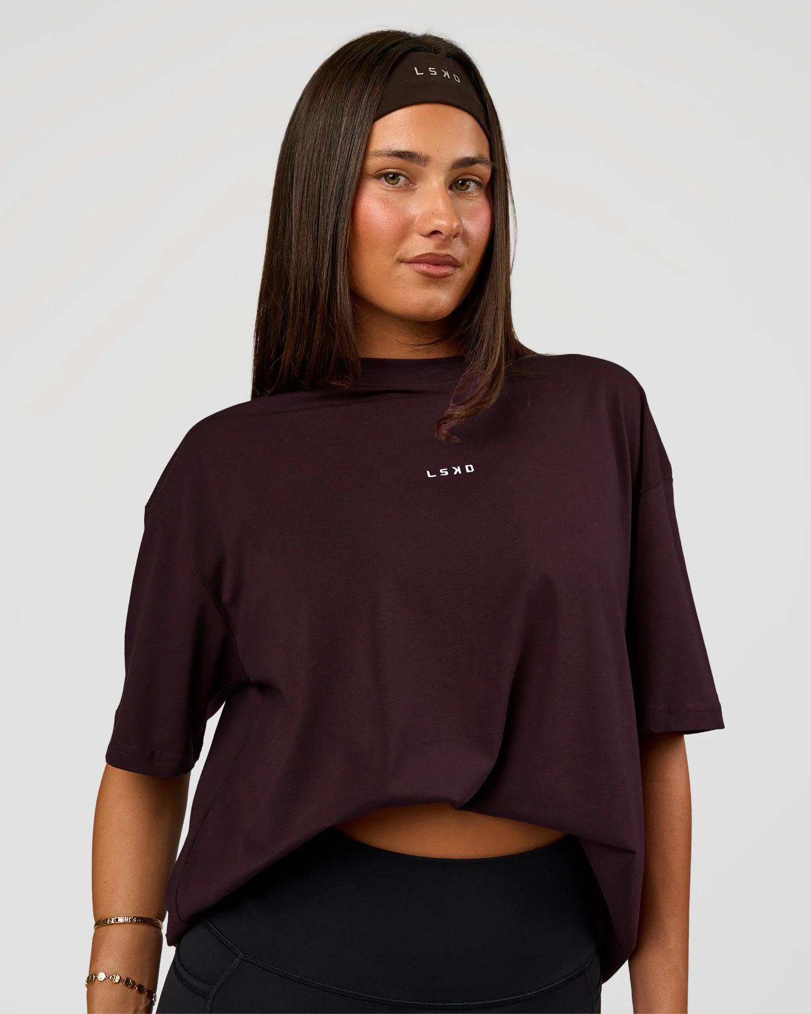 Go-To FLXCotton Oversized Tee - Midnight Plum-White - Image 4