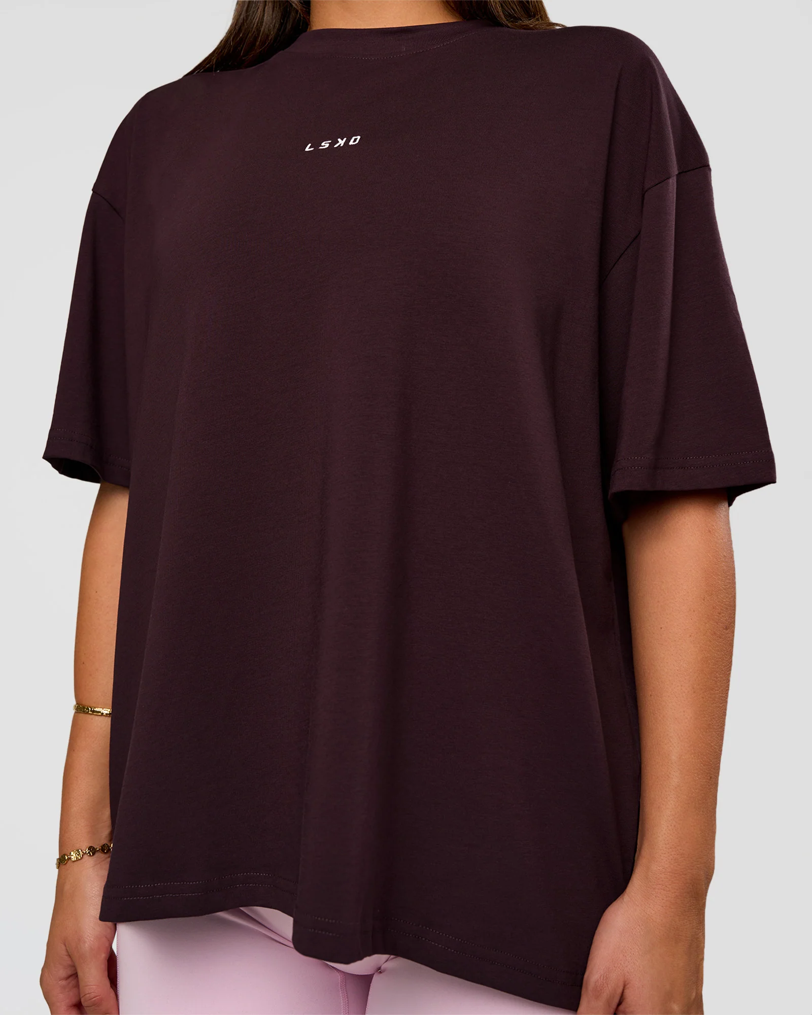Go-To FLXCotton Oversized Tee - Midnight Plum-White - Image 6