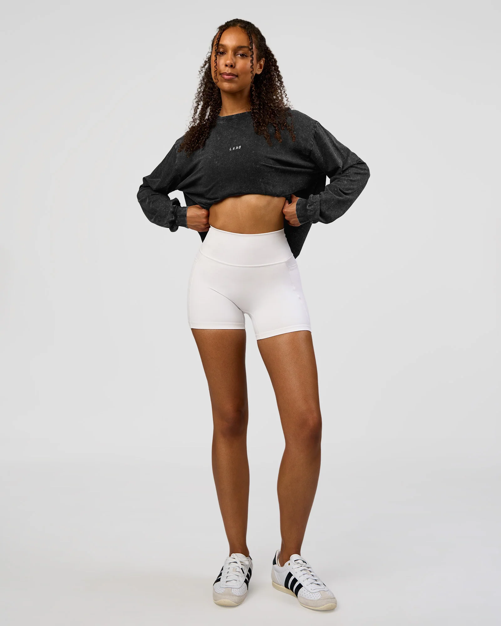 Go-To Long Sleeve FLXCotton Oversized Tee - Black Washed-White - Image 3