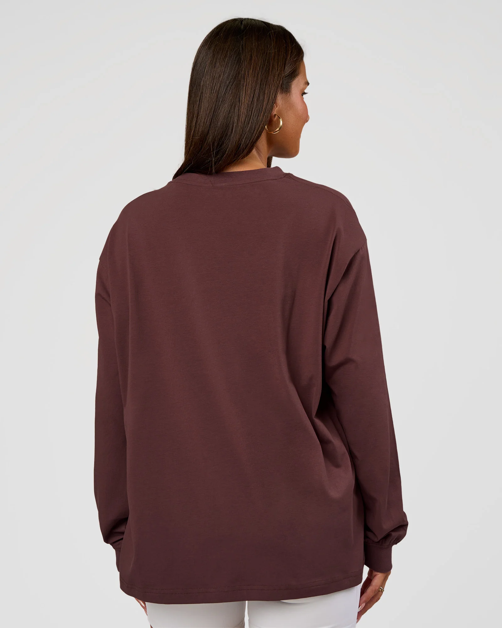 Go-To Long Sleeve FLXCotton Oversized Tee - Cocoa Powder-White - Image 3