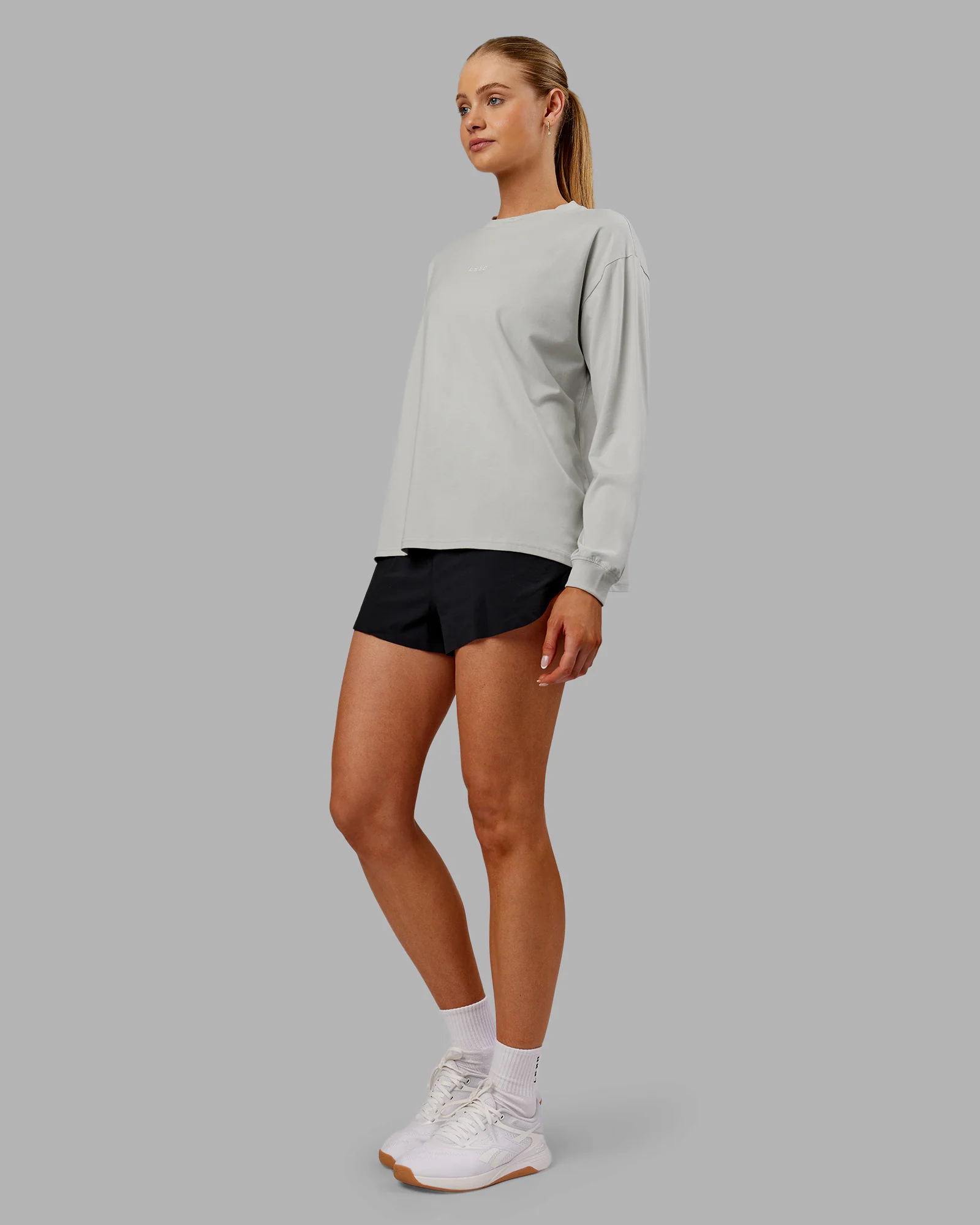 Go-To Long Sleeve FLXCotton Oversized Tee - Digital Mist-White - Image 3