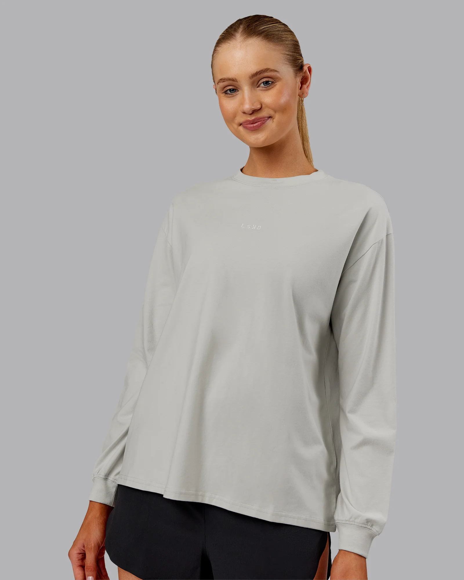 Go-To Long Sleeve FLXCotton Oversized Tee - Digital Mist-White - Image 4