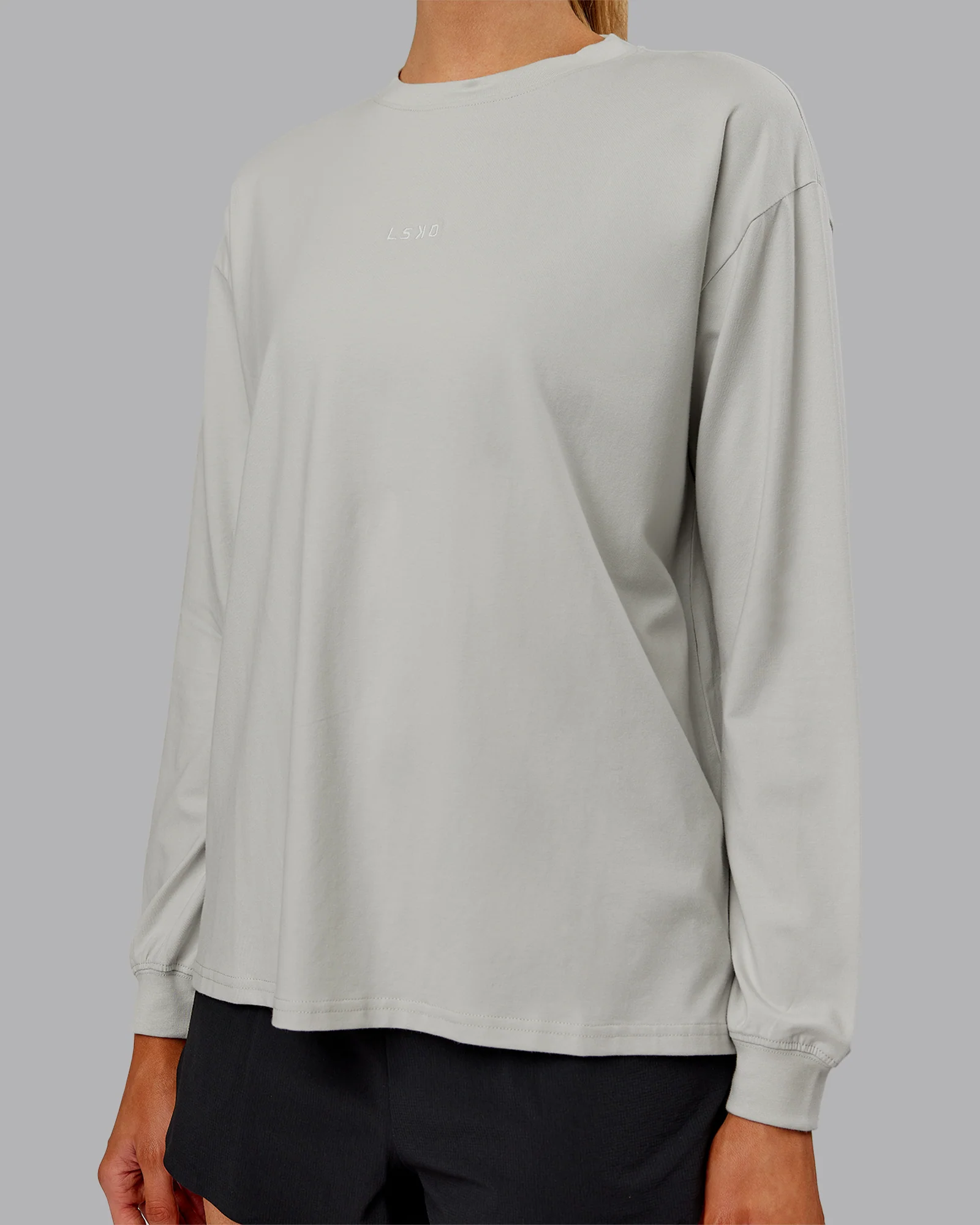 Go-To Long Sleeve FLXCotton Oversized Tee - Digital Mist-White - Image 5