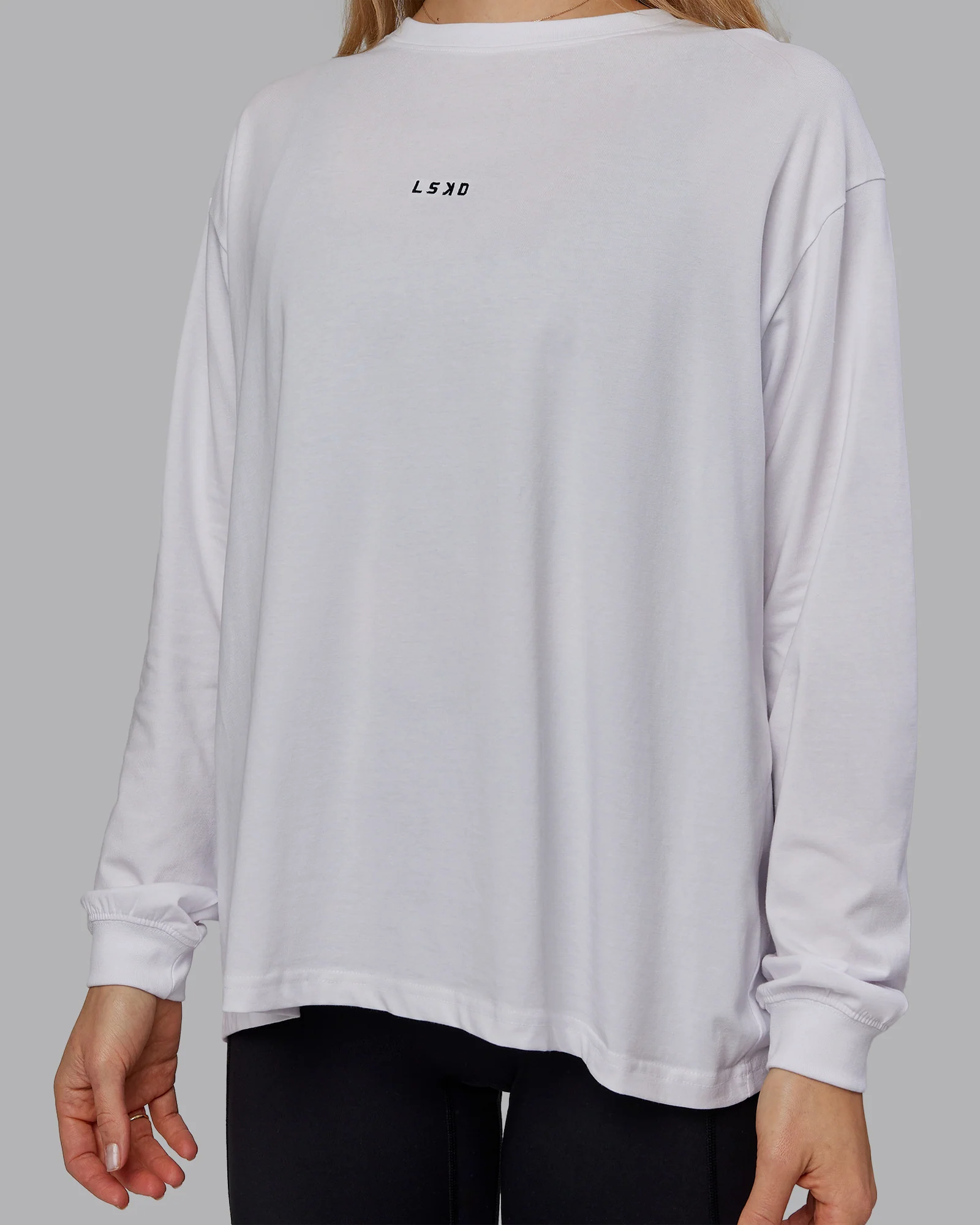 Go-To Long Sleeve FLXCotton Oversized Tee - White-Black - Image 4