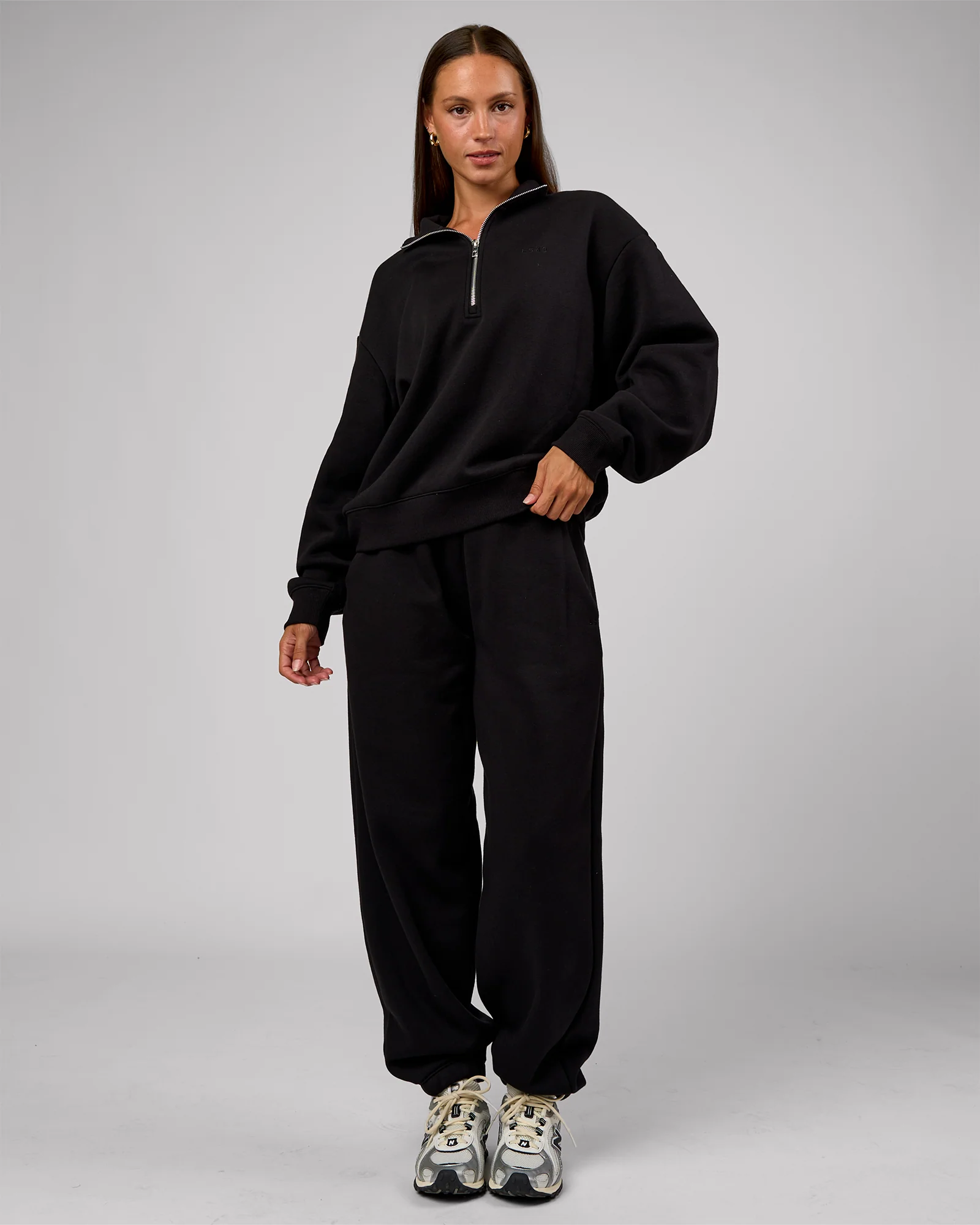 Go-To Oversized Quarter Zip Sweater - Black - Image 7