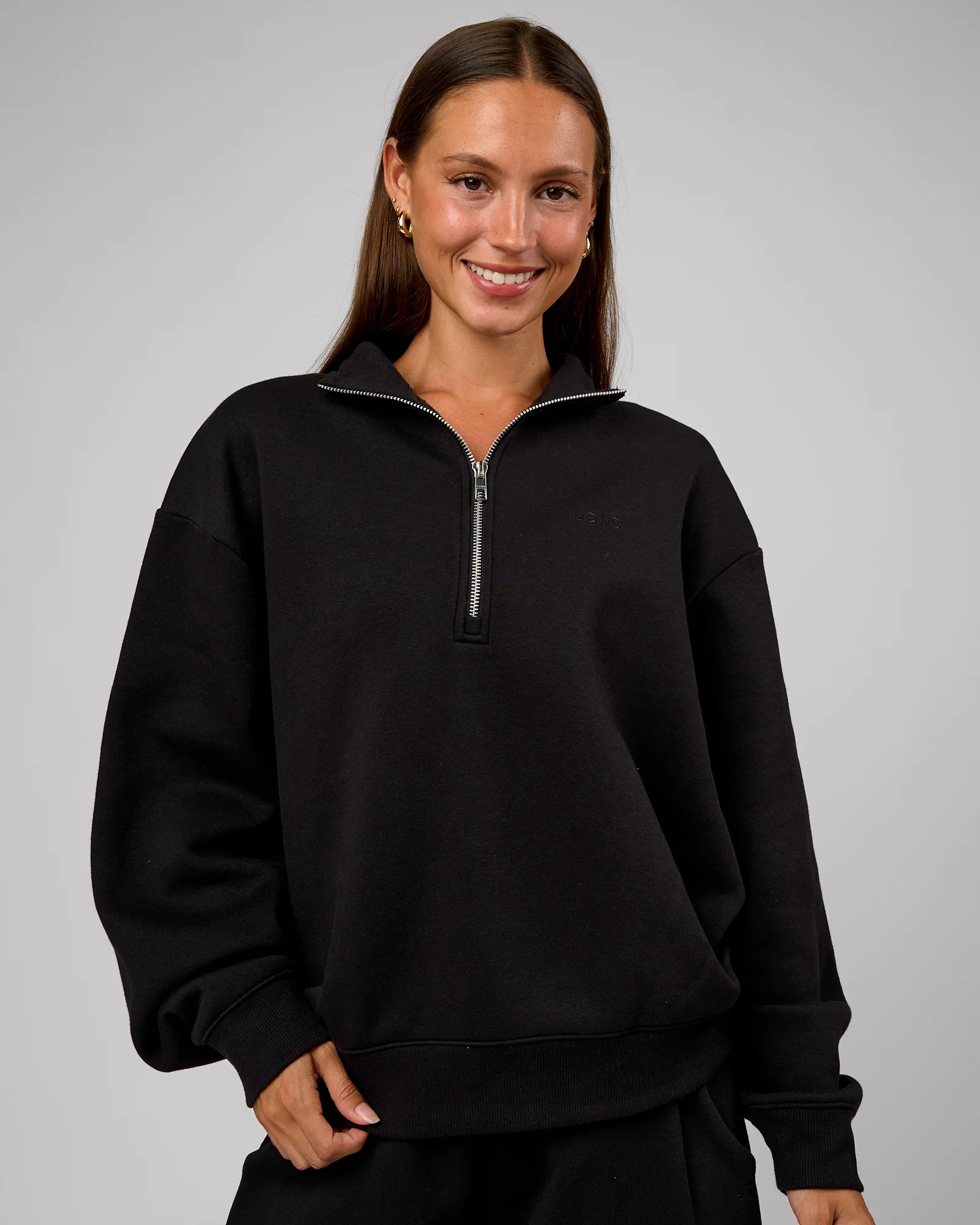 Go-To Oversized Quarter Zip Sweater - Black - Image 8
