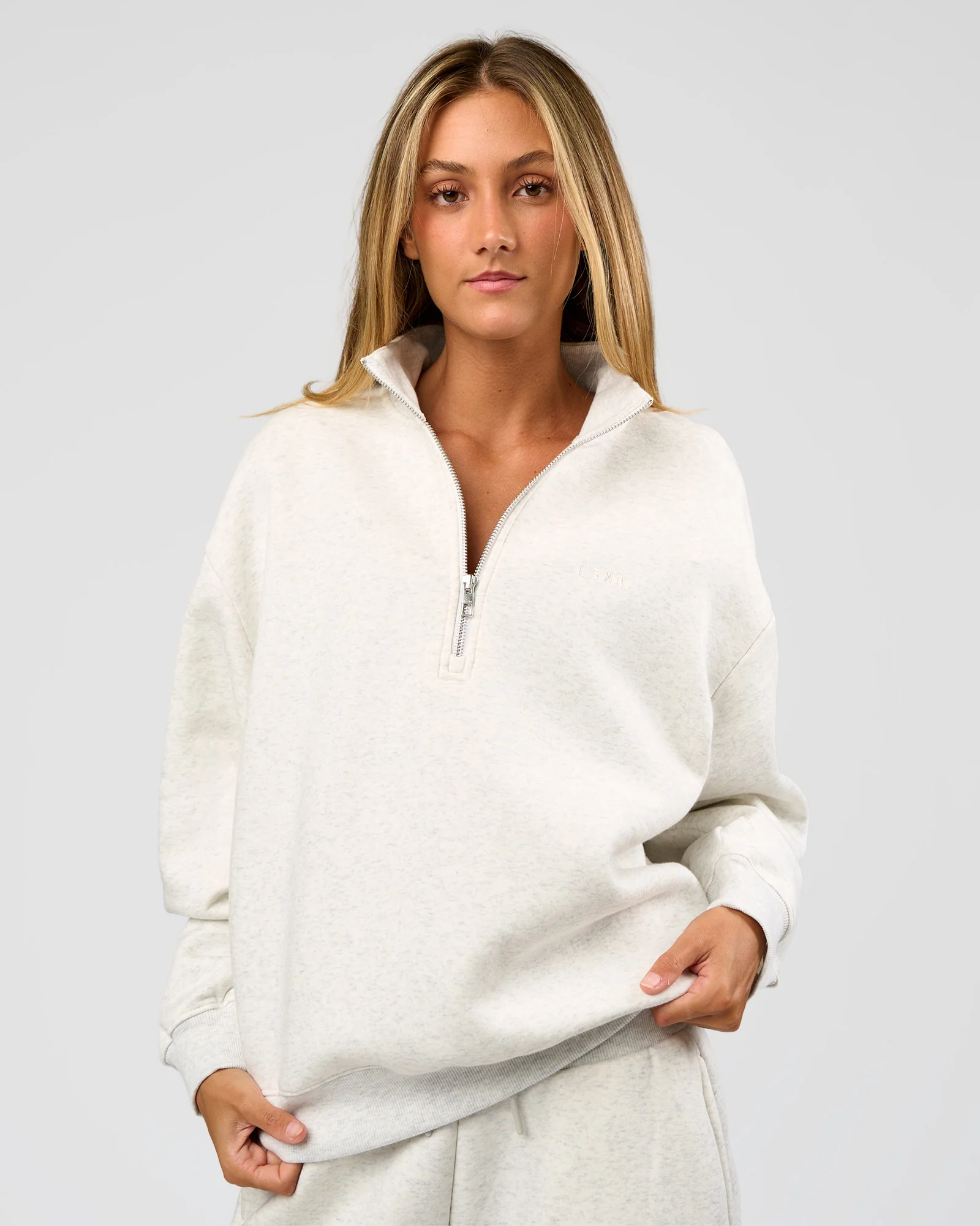 Go-To Oversized Quarter Zip Sweater - Silver Marl - Image 7