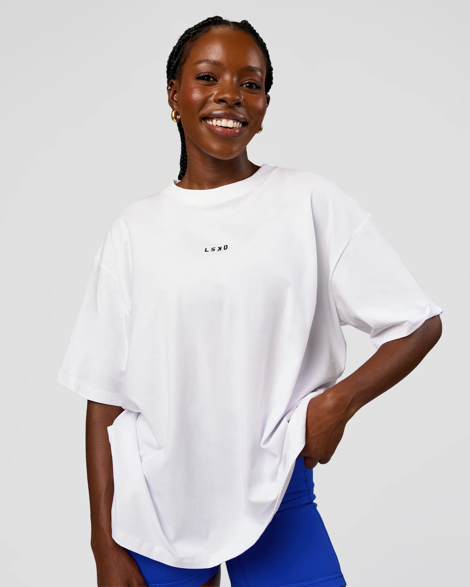 Go-To Run Club FLXCotton Oversized Tee - White-Electric Indigo - Image 2