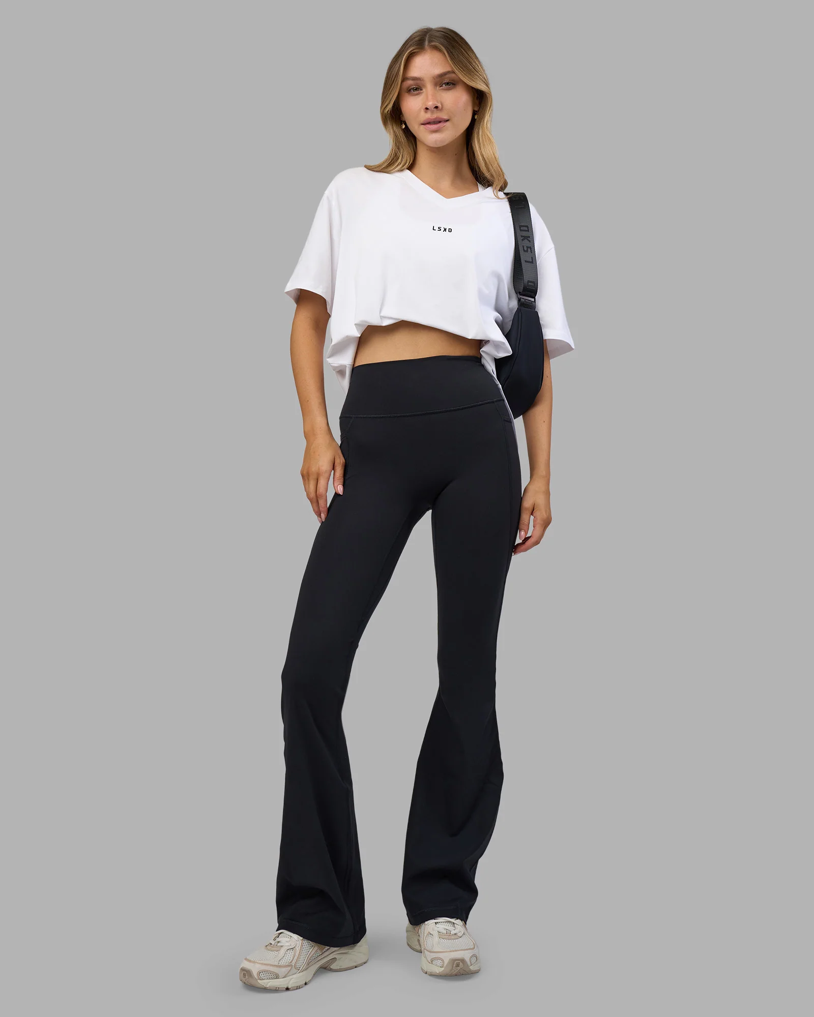 Go-To V-Neck FLXCotton Oversized Tee - White-Black - Image 2