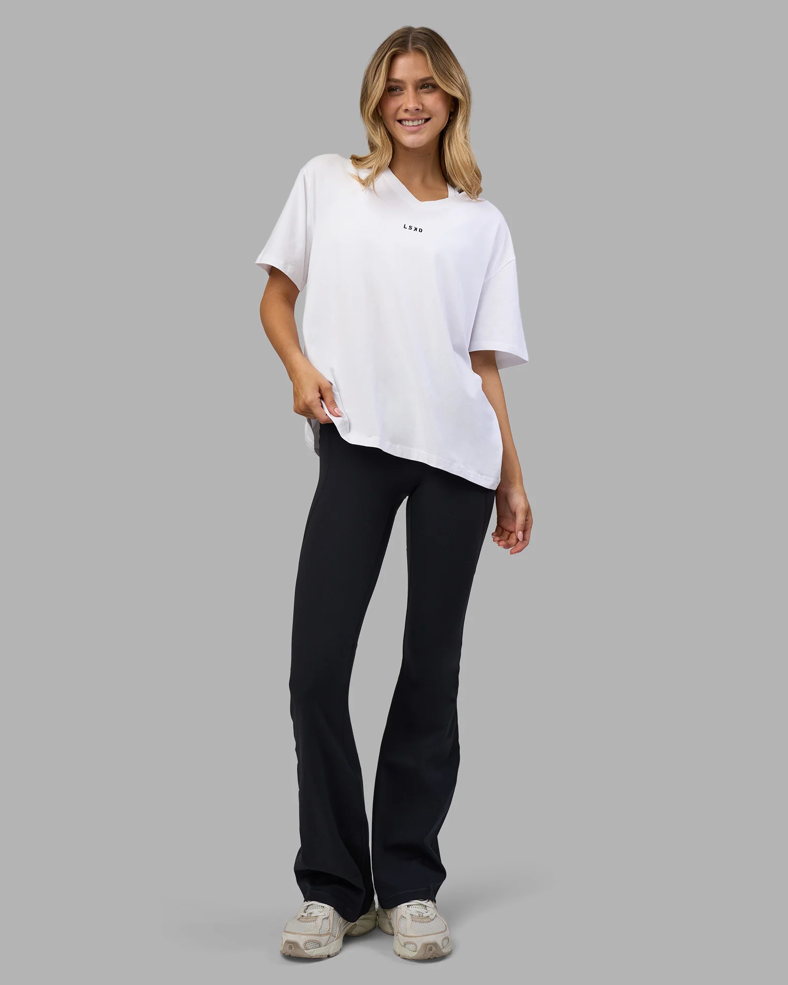 Go-To V-Neck FLXCotton Oversized Tee - White-Black - Image 4