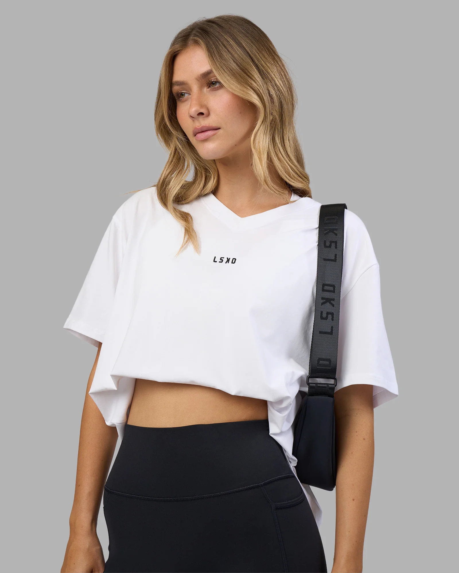 Go-To V-Neck FLXCotton Oversized Tee - White-Black - Image 5