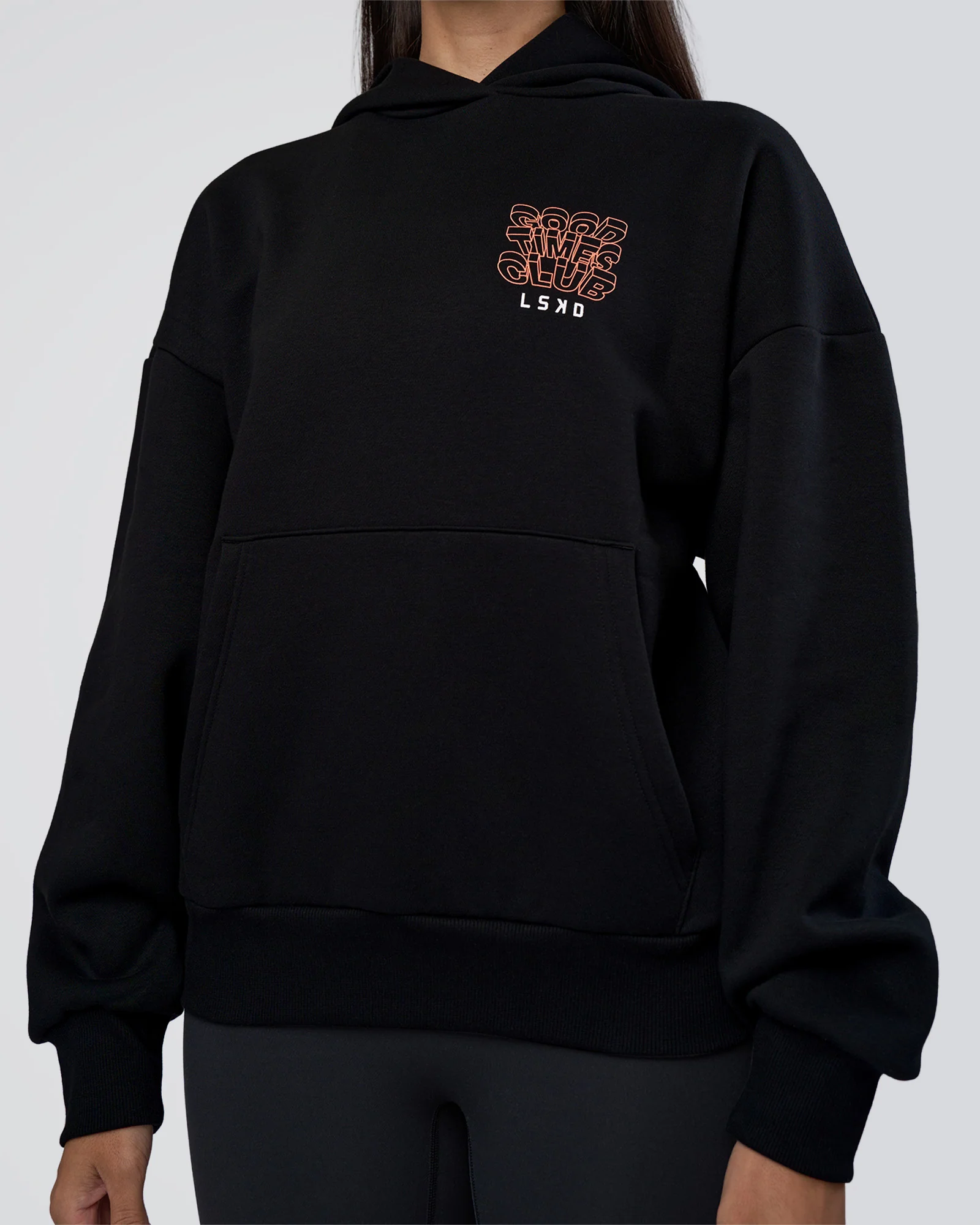 GTC CVC Fleece Unisex Oversized Hoodie - Black-Cantaloupe - Image 10