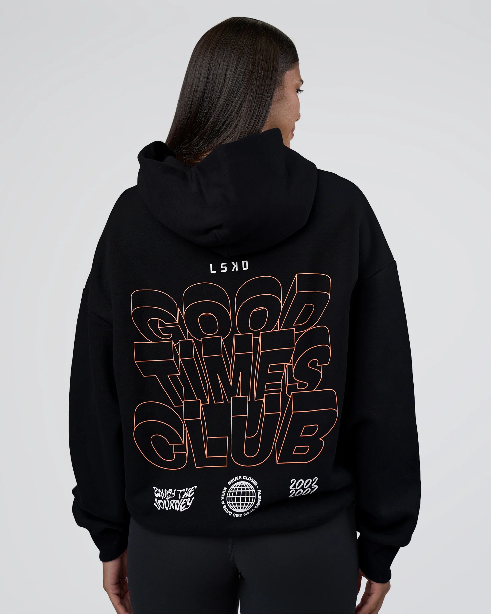 GTC CVC Fleece Unisex Oversized Hoodie - Black-Cantaloupe - Image 2