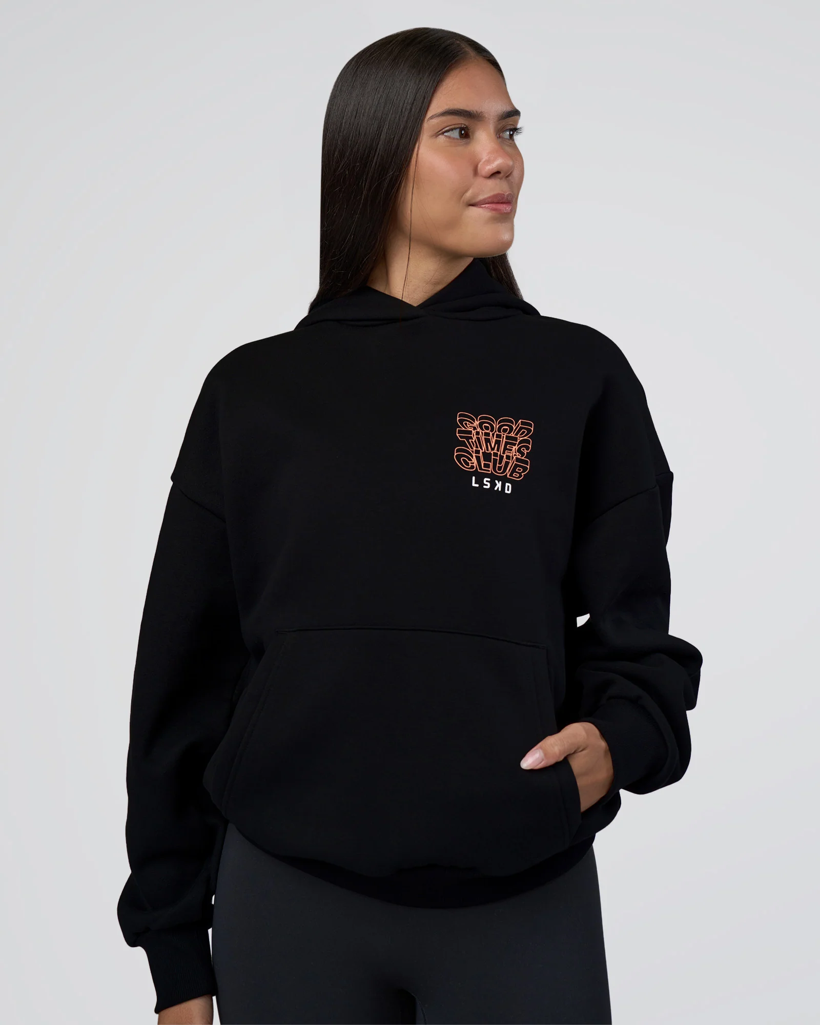 GTC CVC Fleece Unisex Oversized Hoodie - Black-Cantaloupe - Image 3