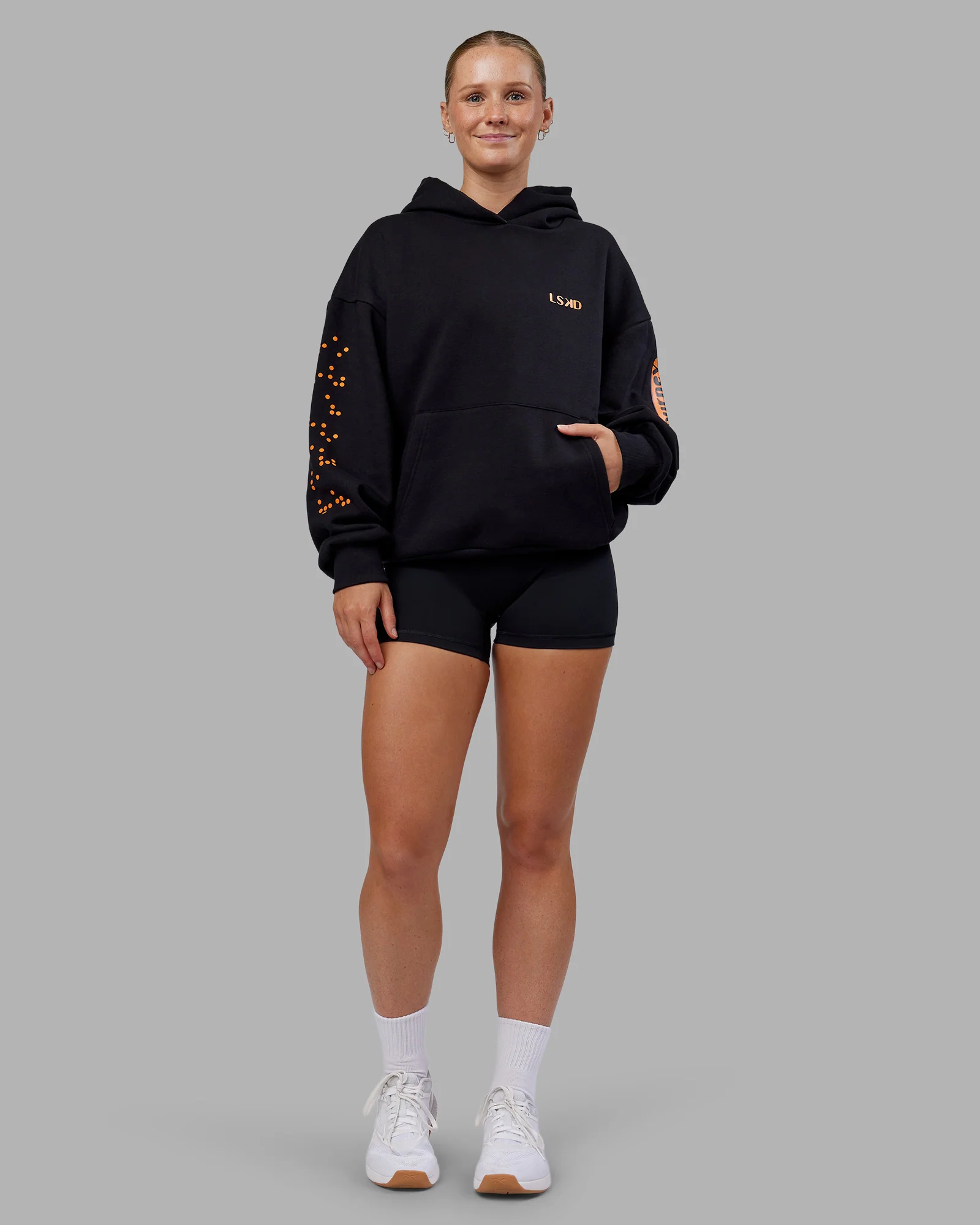 Hyped Unisex Oversized Hoodie - Black-Vibrant Orange - Image 10