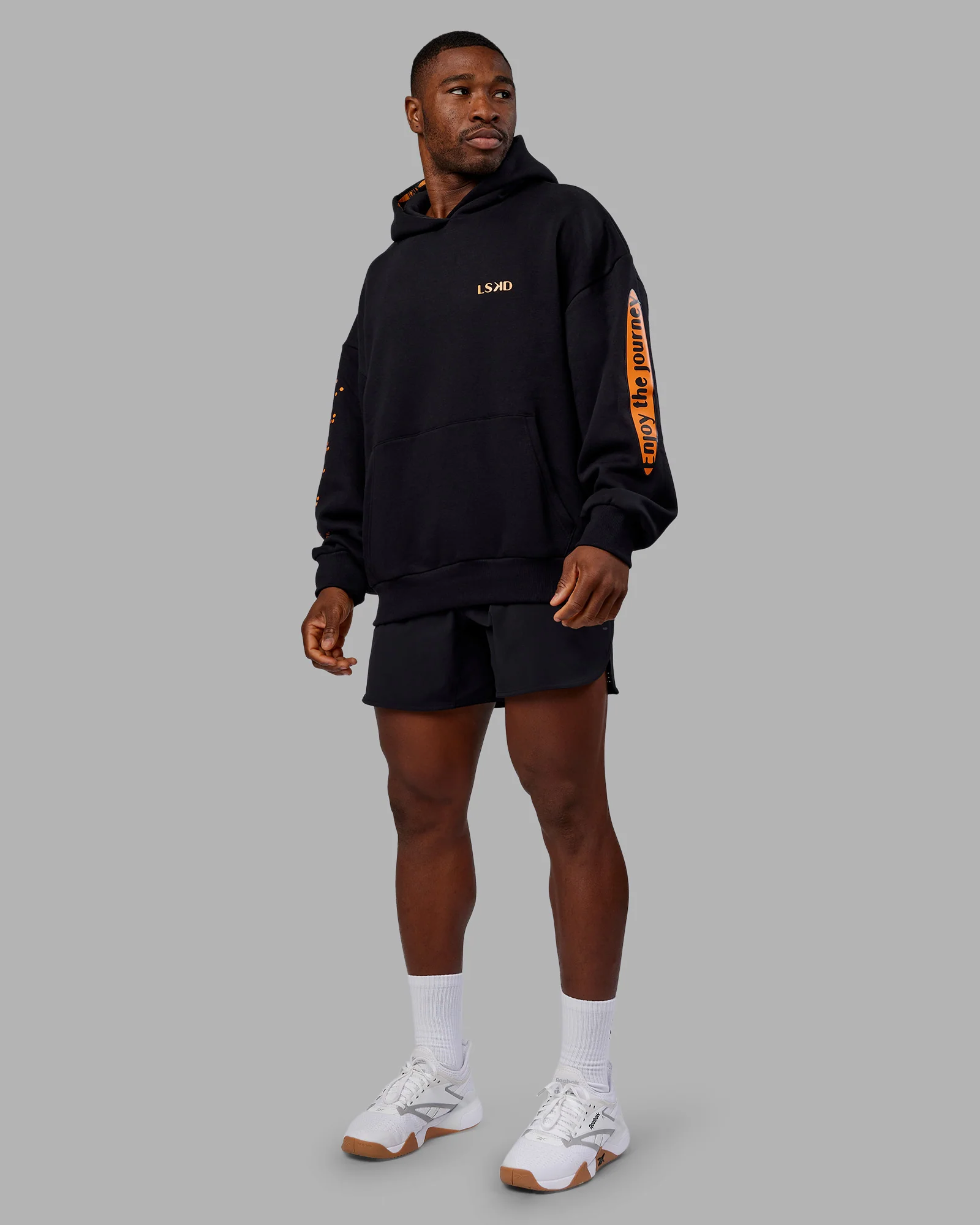 Hyped Unisex Oversized Hoodie - Black-Vibrant Orange - Image 11