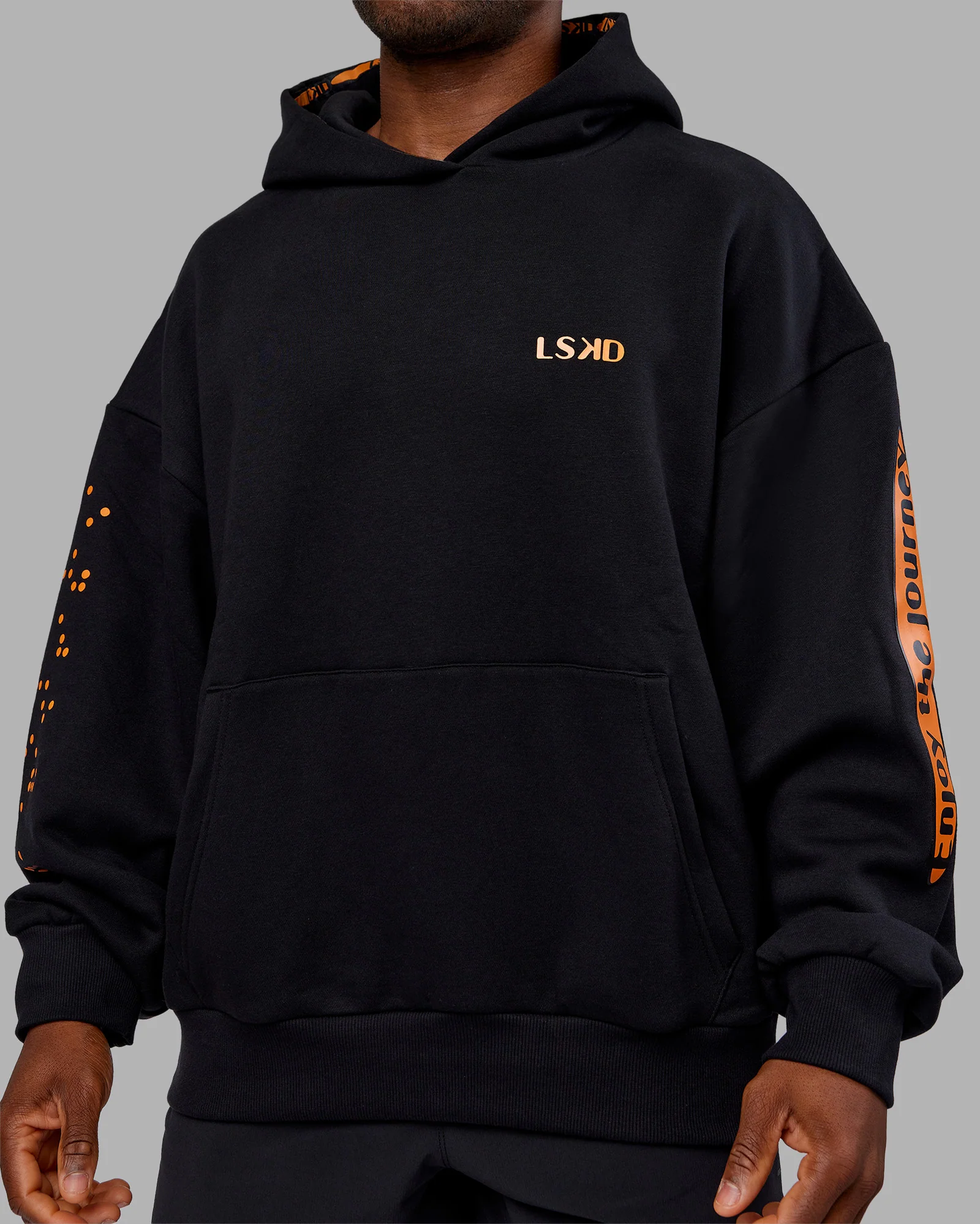 Hyped Unisex Oversized Hoodie - Black-Vibrant Orange - Image 12