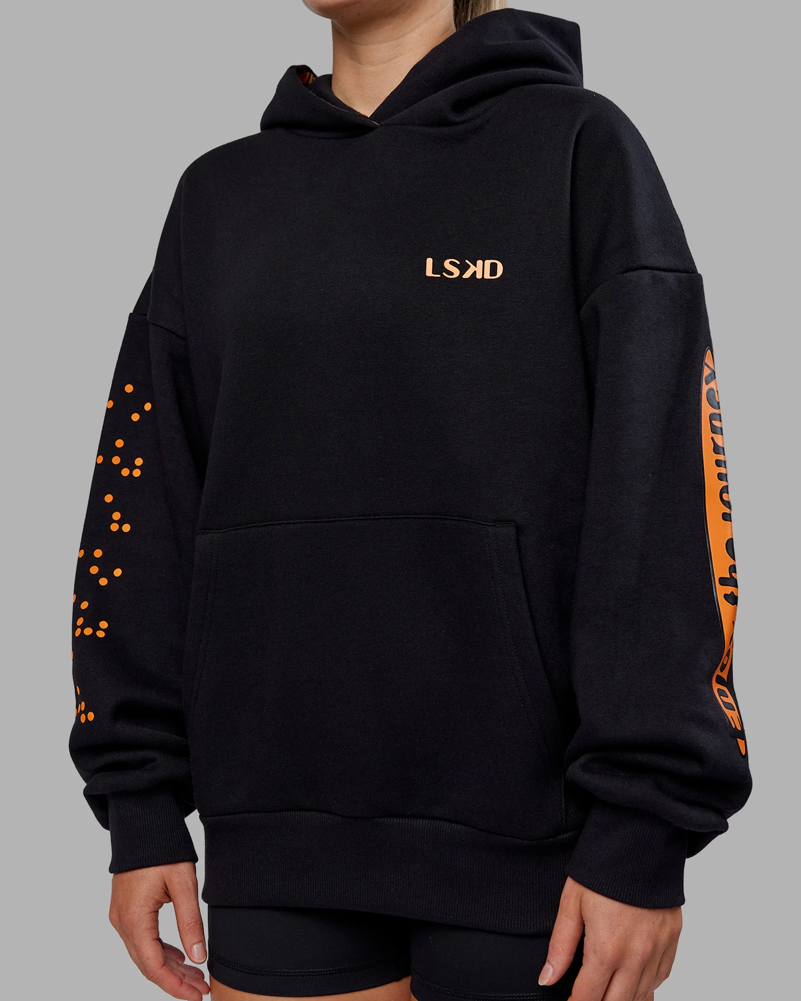Hyped Unisex Oversized Hoodie - Black-Vibrant Orange - Image 13