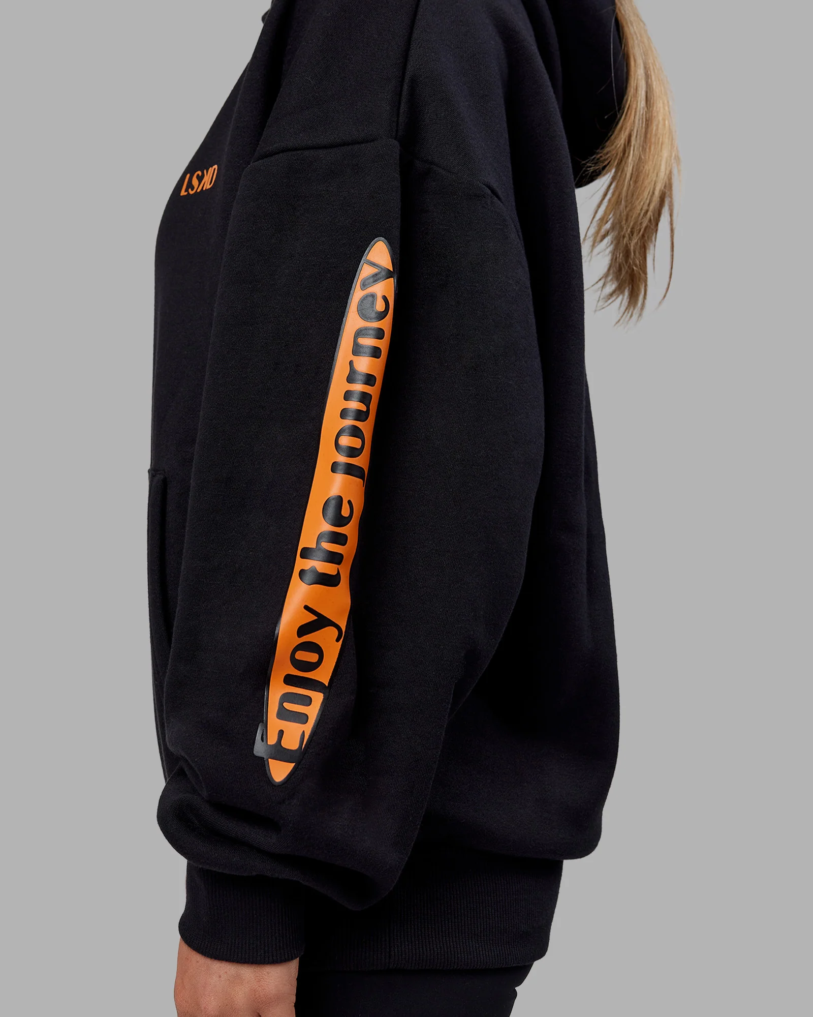 Hyped Unisex Oversized Hoodie - Black-Vibrant Orange - Image 14