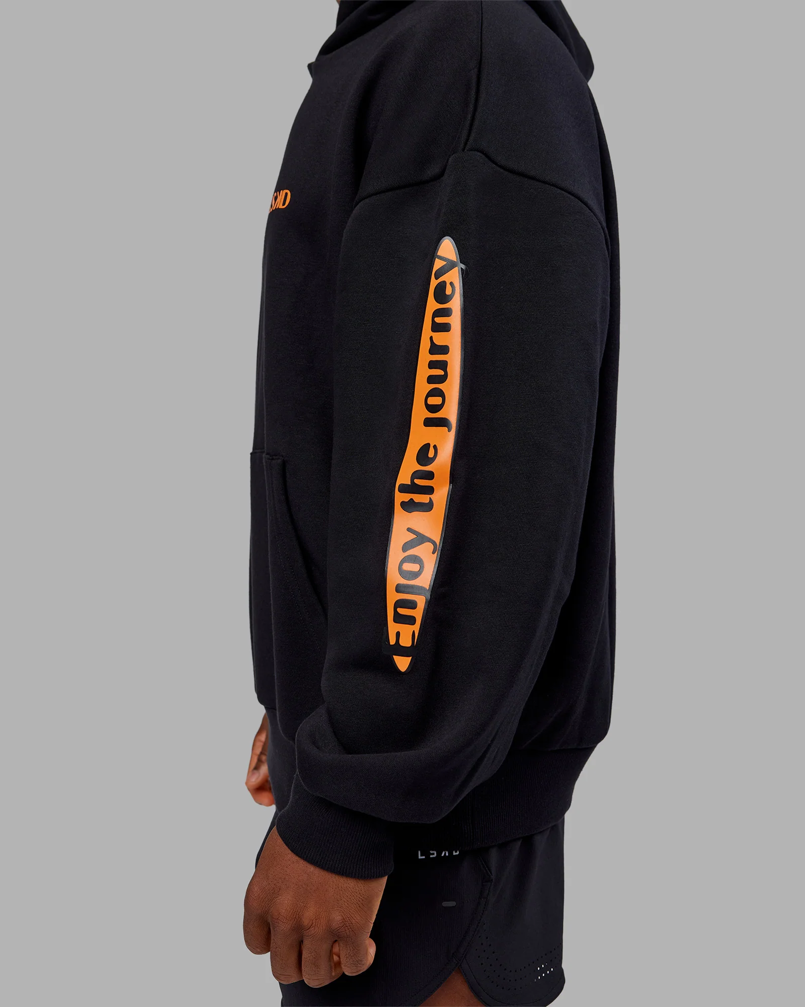 Hyped Unisex Oversized Hoodie - Black-Vibrant Orange - Image 2