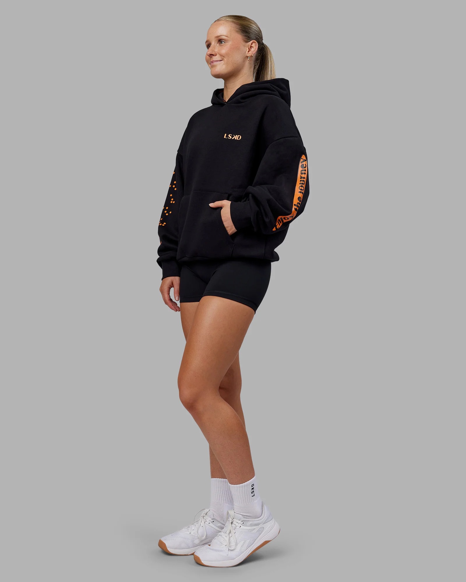 Hyped Unisex Oversized Hoodie - Black-Vibrant Orange - Image 6