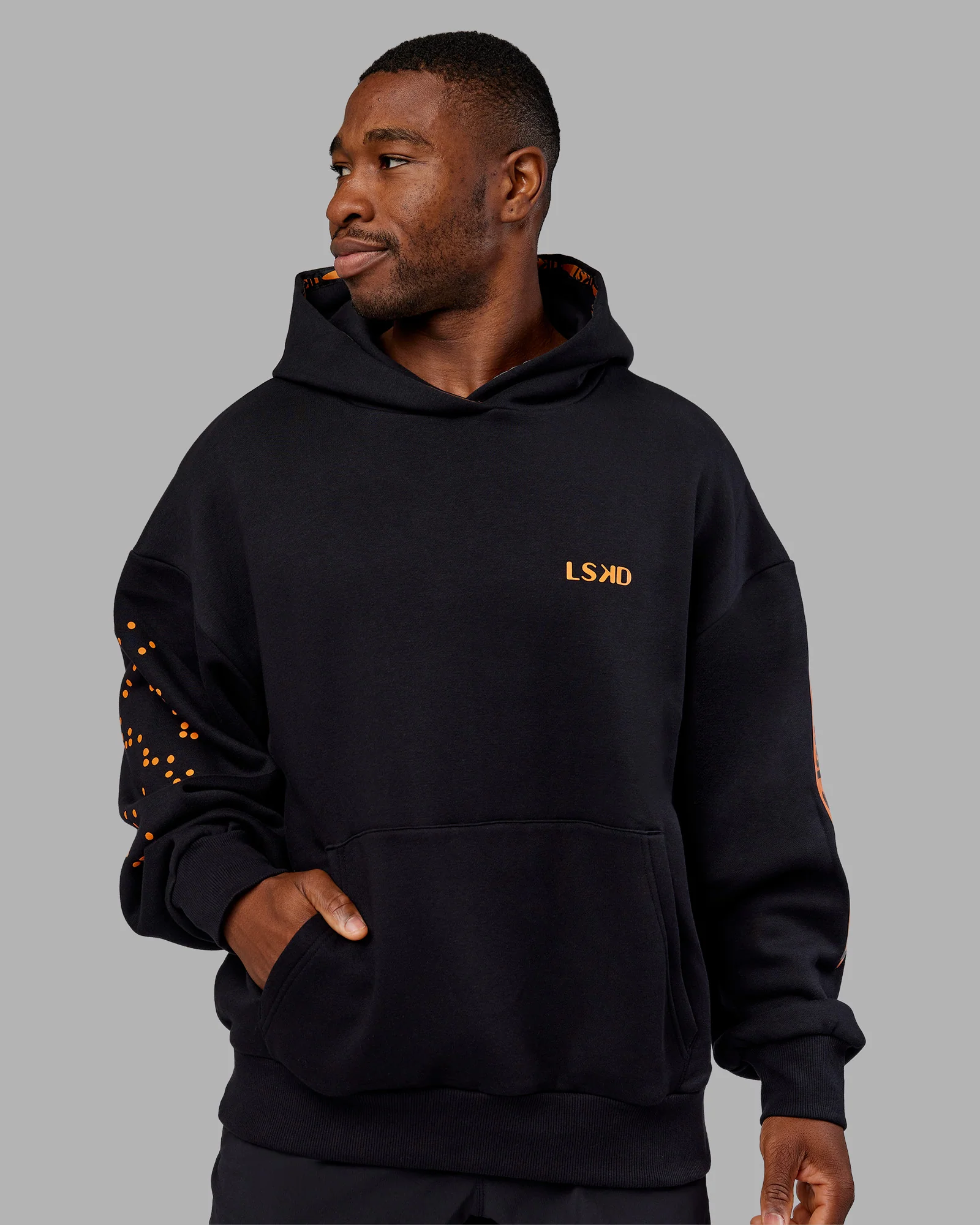 Hyped Unisex Oversized Hoodie - Black-Vibrant Orange - Image 8