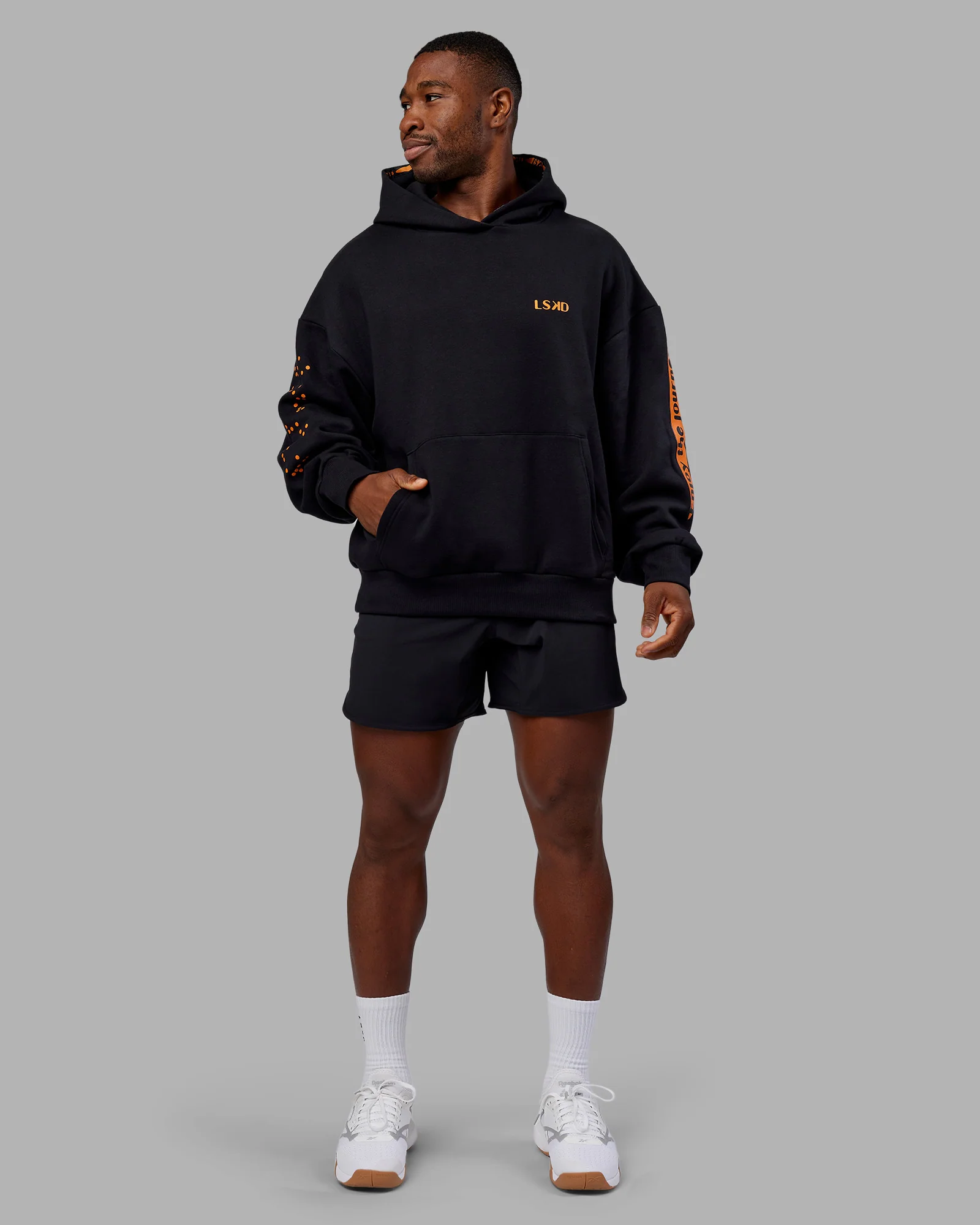 Hyped Unisex Oversized Hoodie - Black-Vibrant Orange - Image 9
