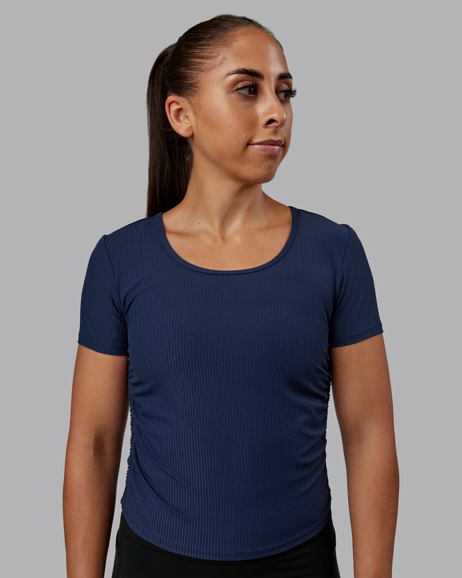Ignite Ribbed Scrunch Side Cropped Tee - Future Navy - Image 2