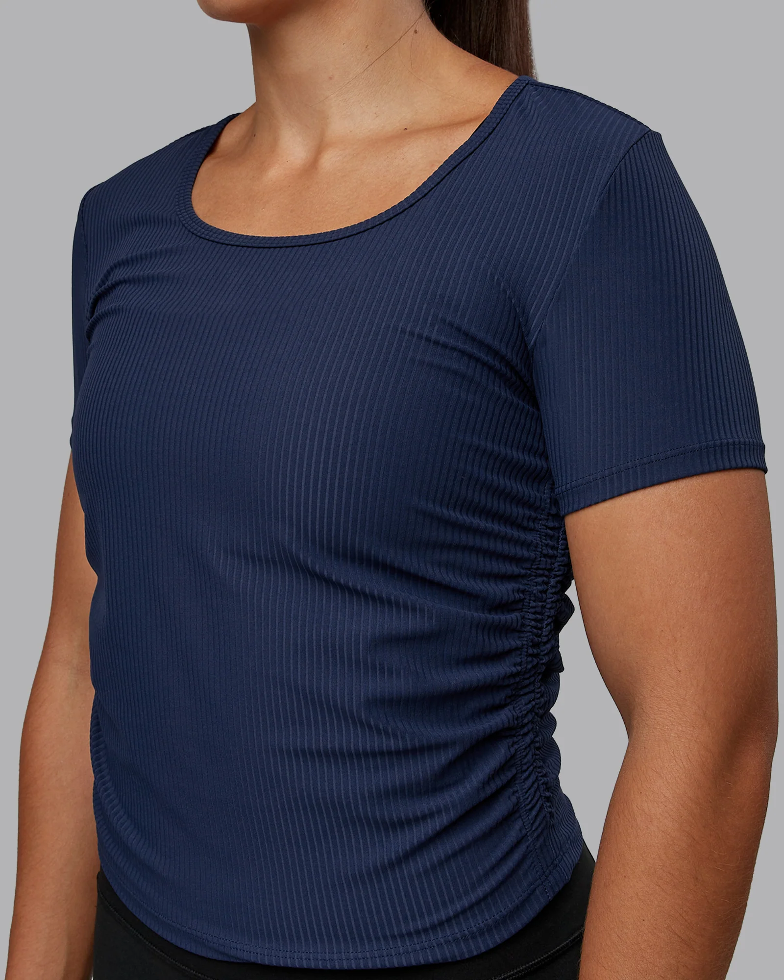 Ignite Ribbed Scrunch Side Cropped Tee - Future Navy - Image 5