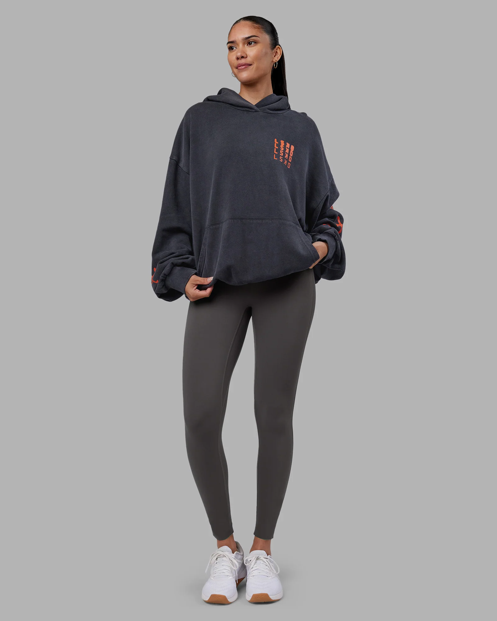 Journey Washed Unisex Oversize Hoodie - Black-Ultra Orange - Image 10