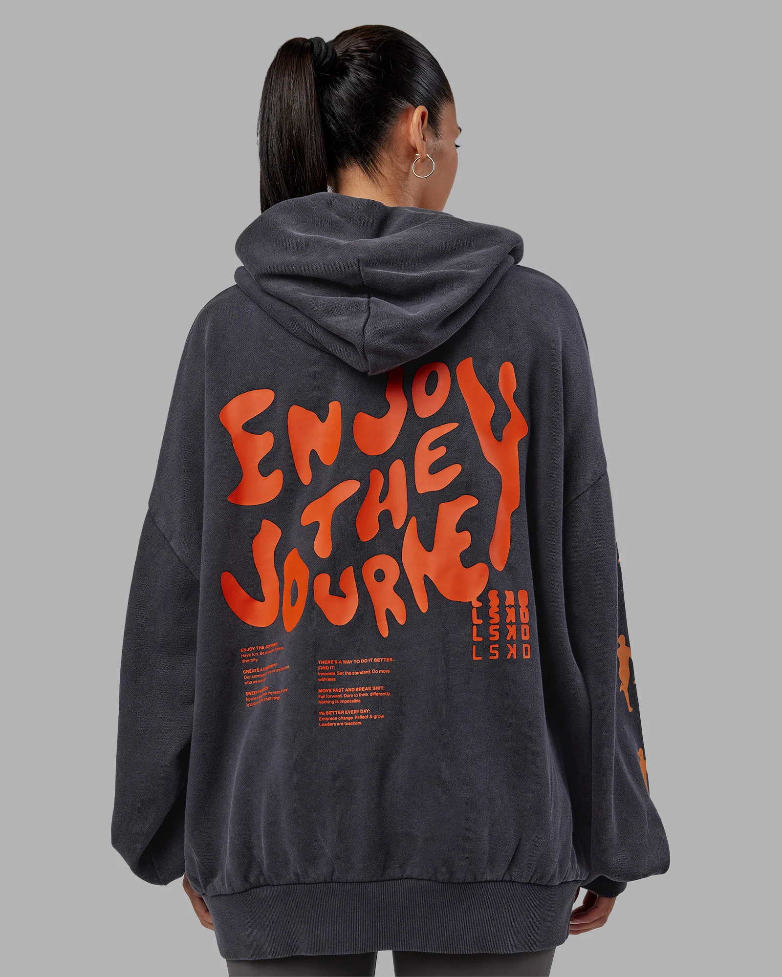 Journey Washed Unisex Oversize Hoodie - Black-Ultra Orange - Image 11