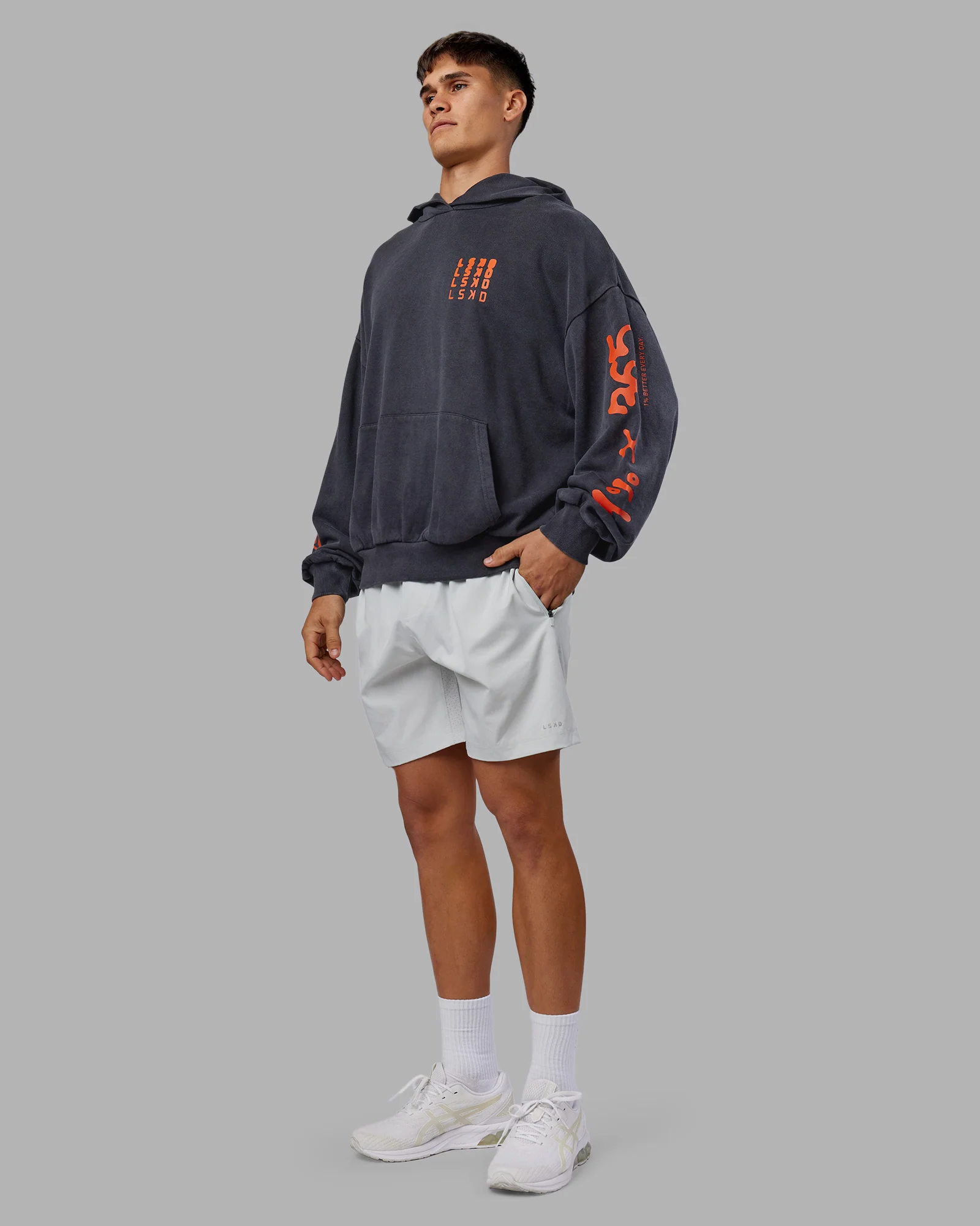 Journey Washed Unisex Oversize Hoodie - Black-Ultra Orange - Image 13