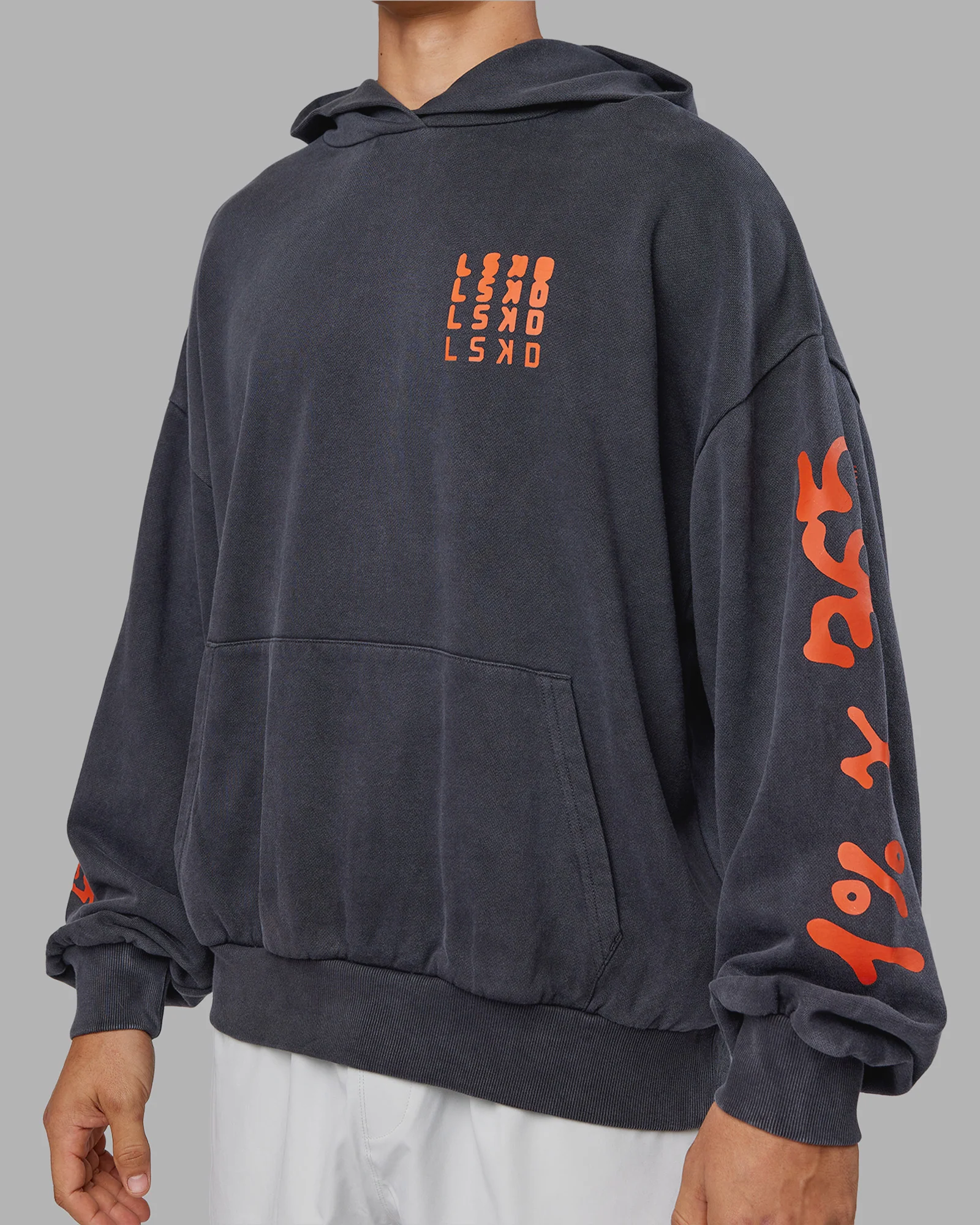 Journey Washed Unisex Oversize Hoodie - Black-Ultra Orange - Image 14