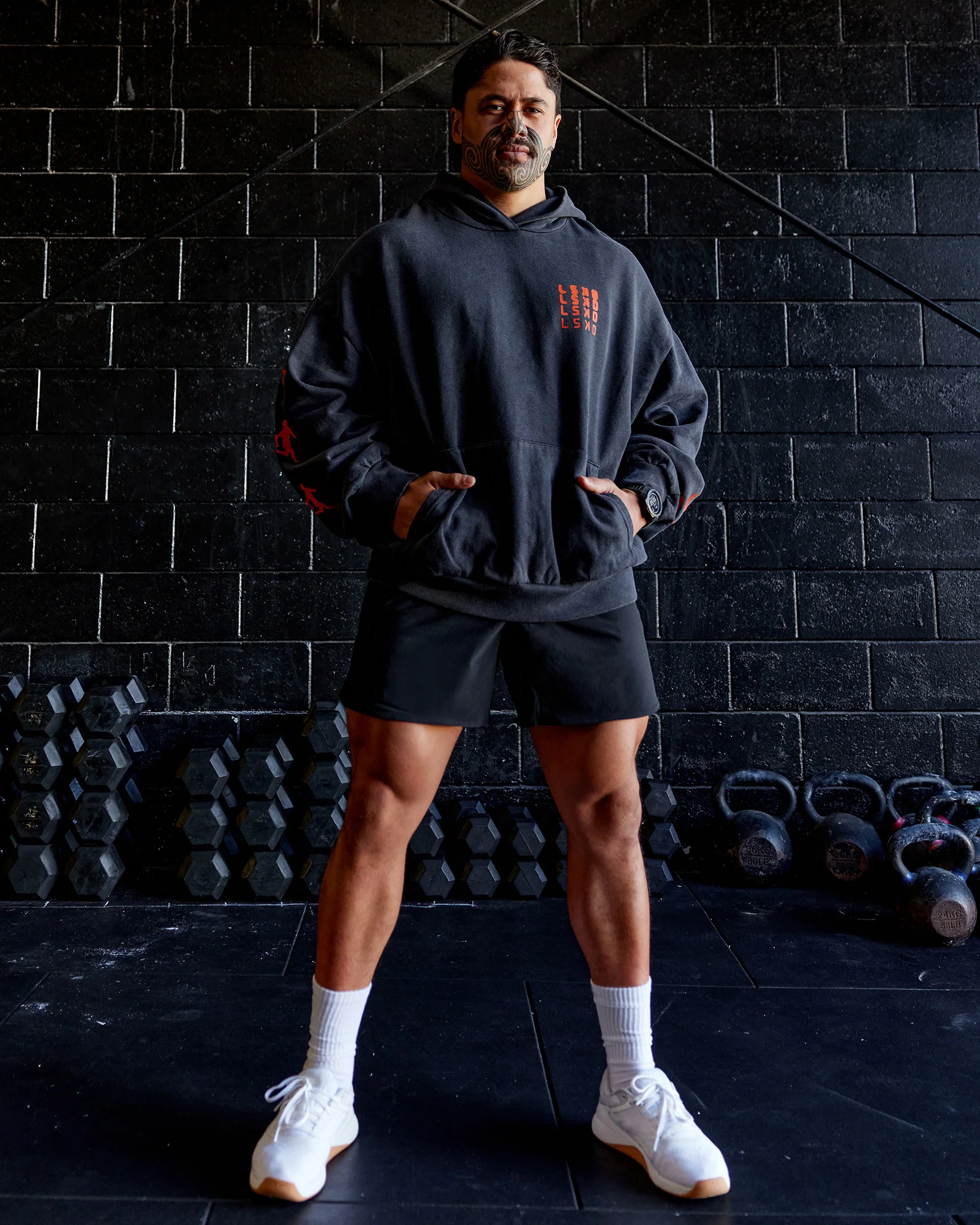 Journey Washed Unisex Oversize Hoodie - Black-Ultra Orange - Image 2