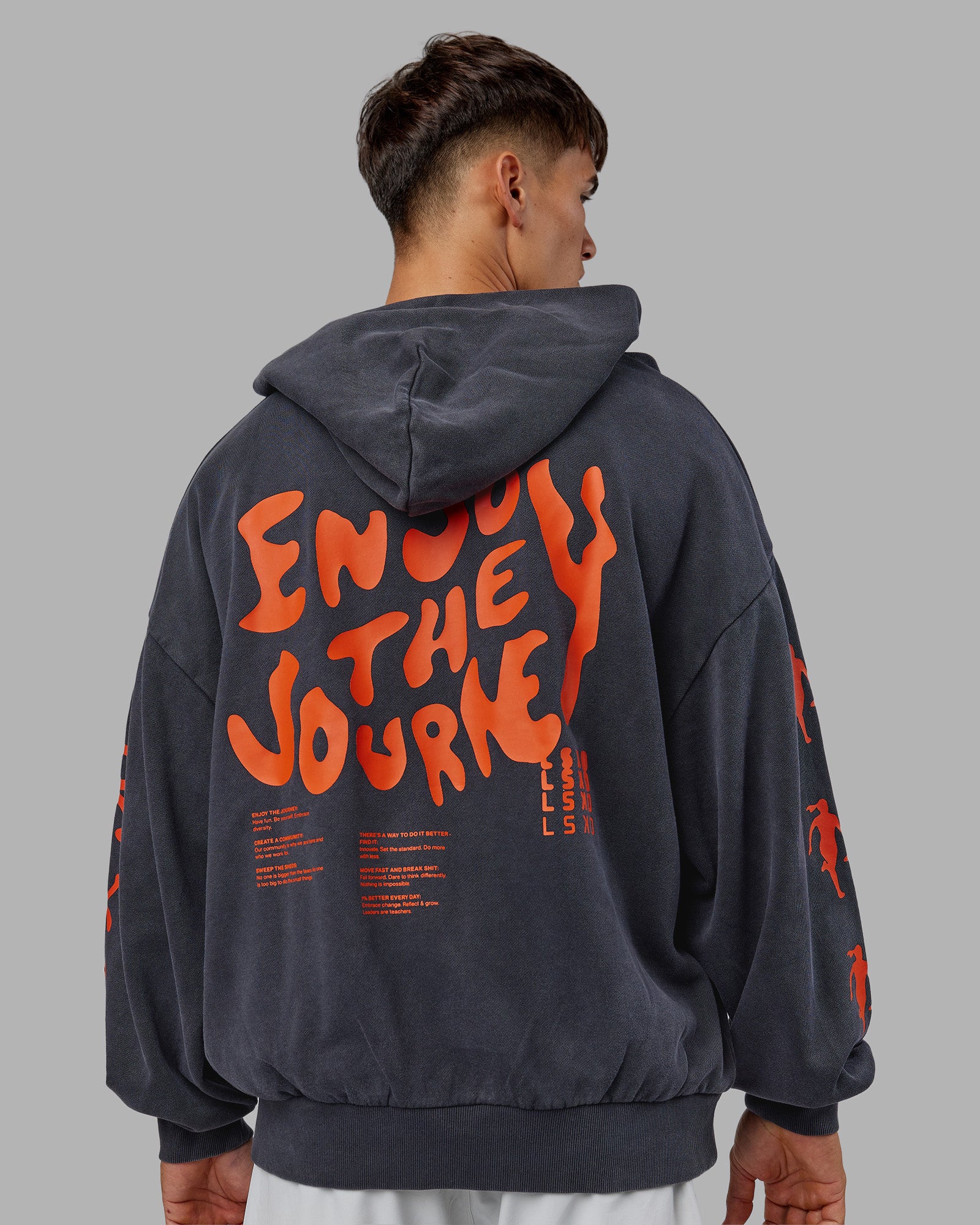 Journey Washed Unisex Oversize Hoodie - Black-Ultra Orange - Image 4