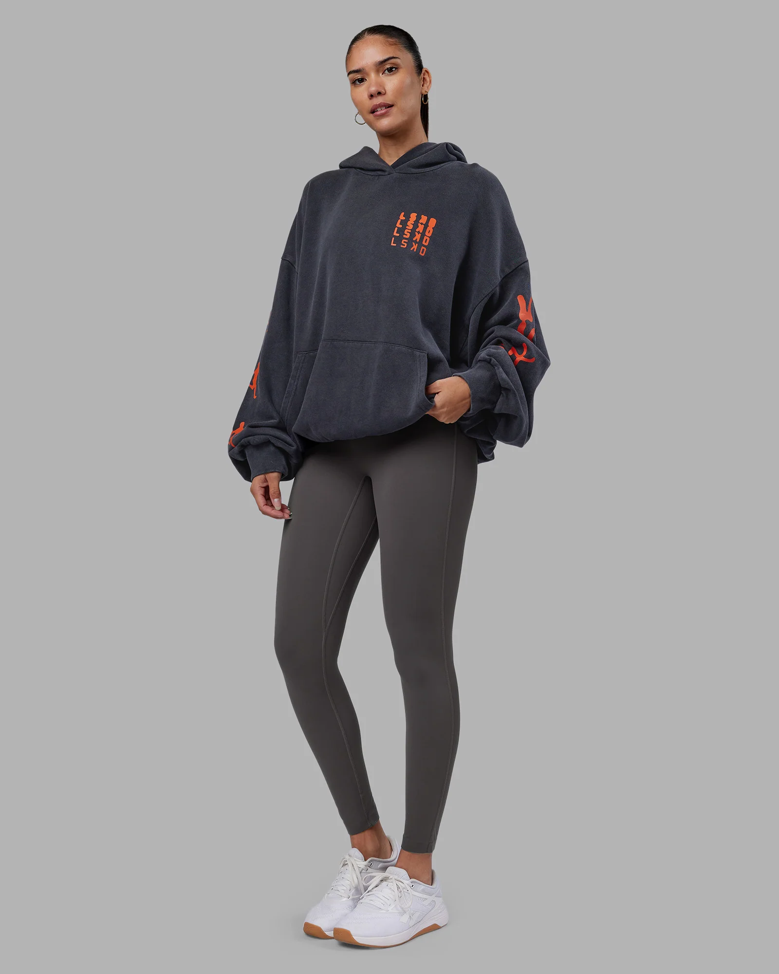 Journey Washed Unisex Oversize Hoodie - Black-Ultra Orange - Image 6