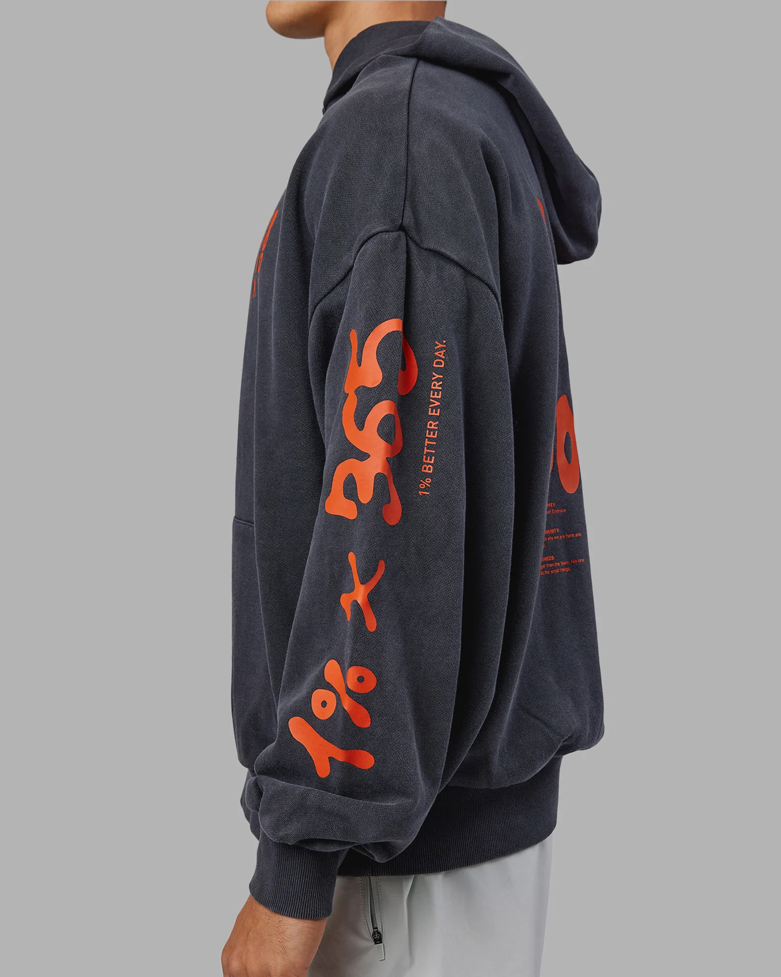 Journey Washed Unisex Oversize Hoodie - Black-Ultra Orange - Image 7