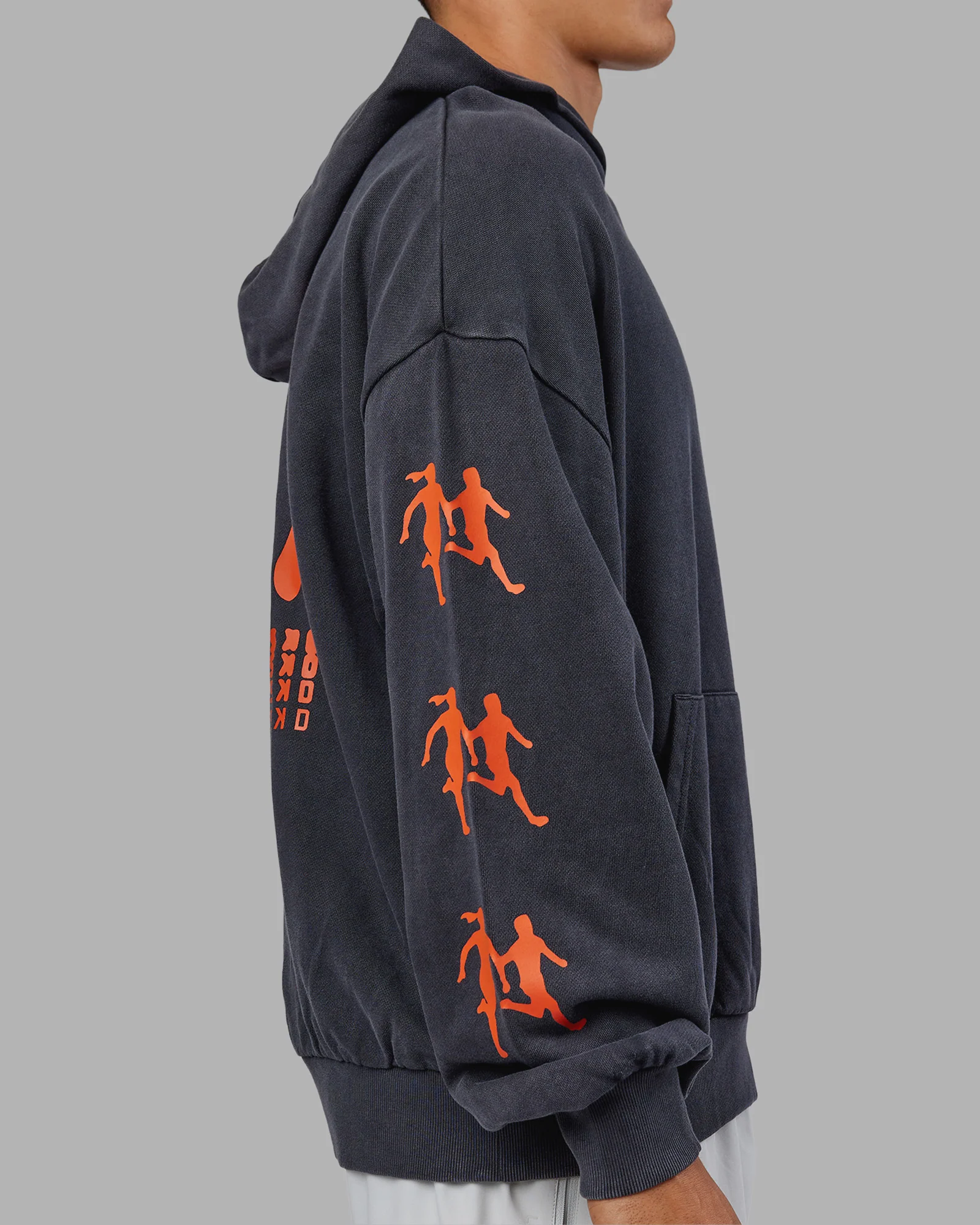 Journey Washed Unisex Oversize Hoodie - Black-Ultra Orange - Image 8