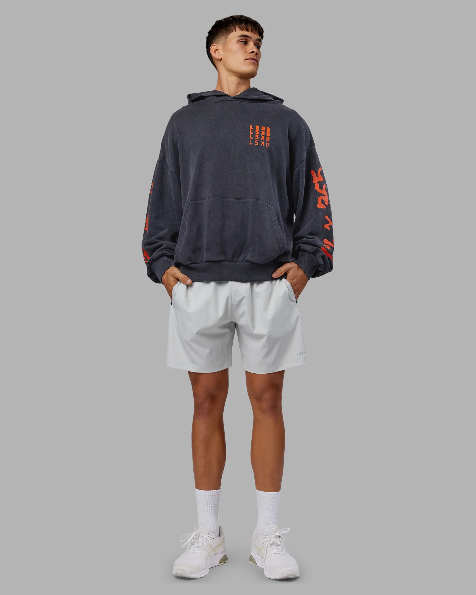 Journey Washed Unisex Oversize Hoodie - Black-Ultra Orange - Image 9