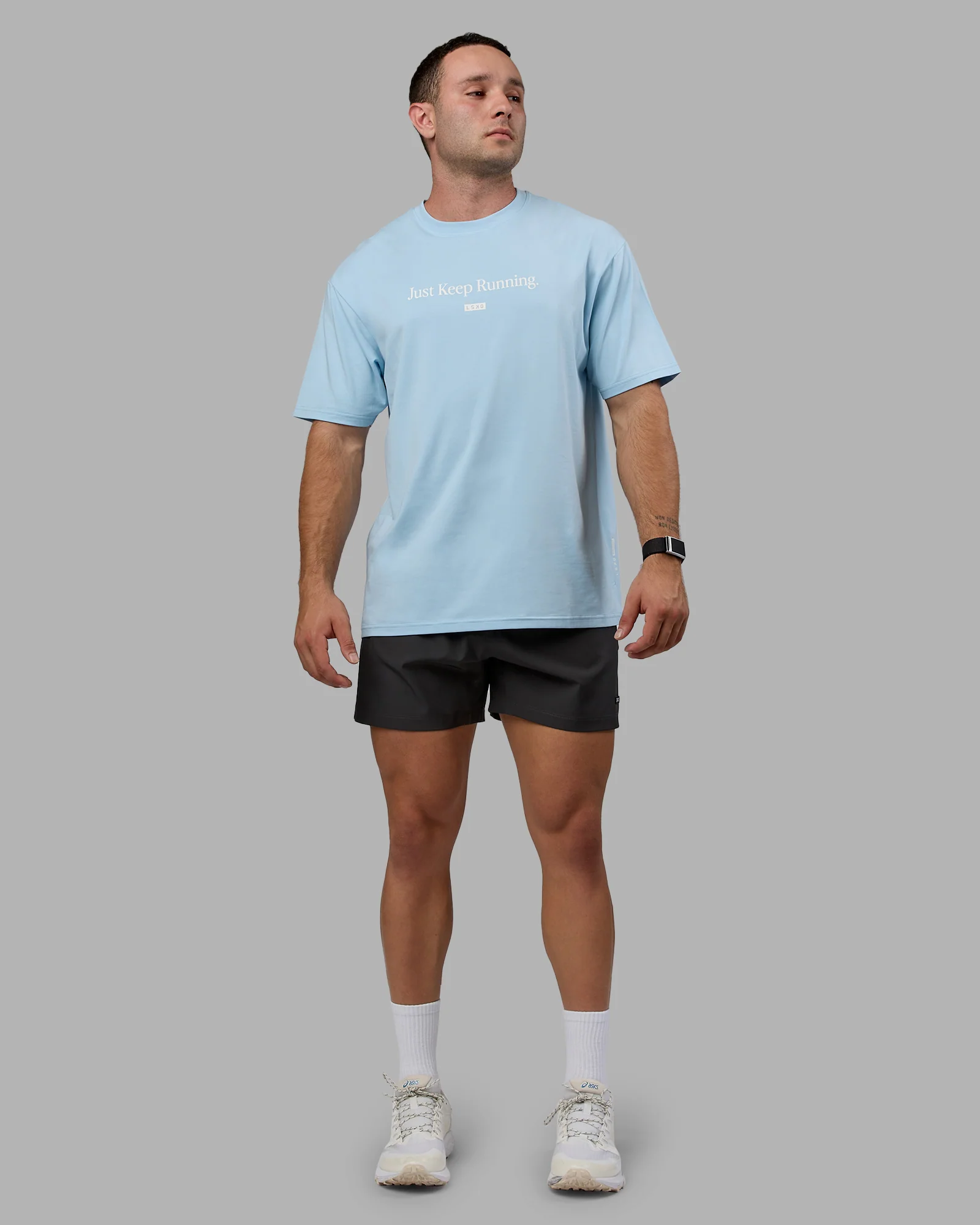 Just Keep Running FLXCotton Tee Oversize - Glacial Blue-Off White - Image 11