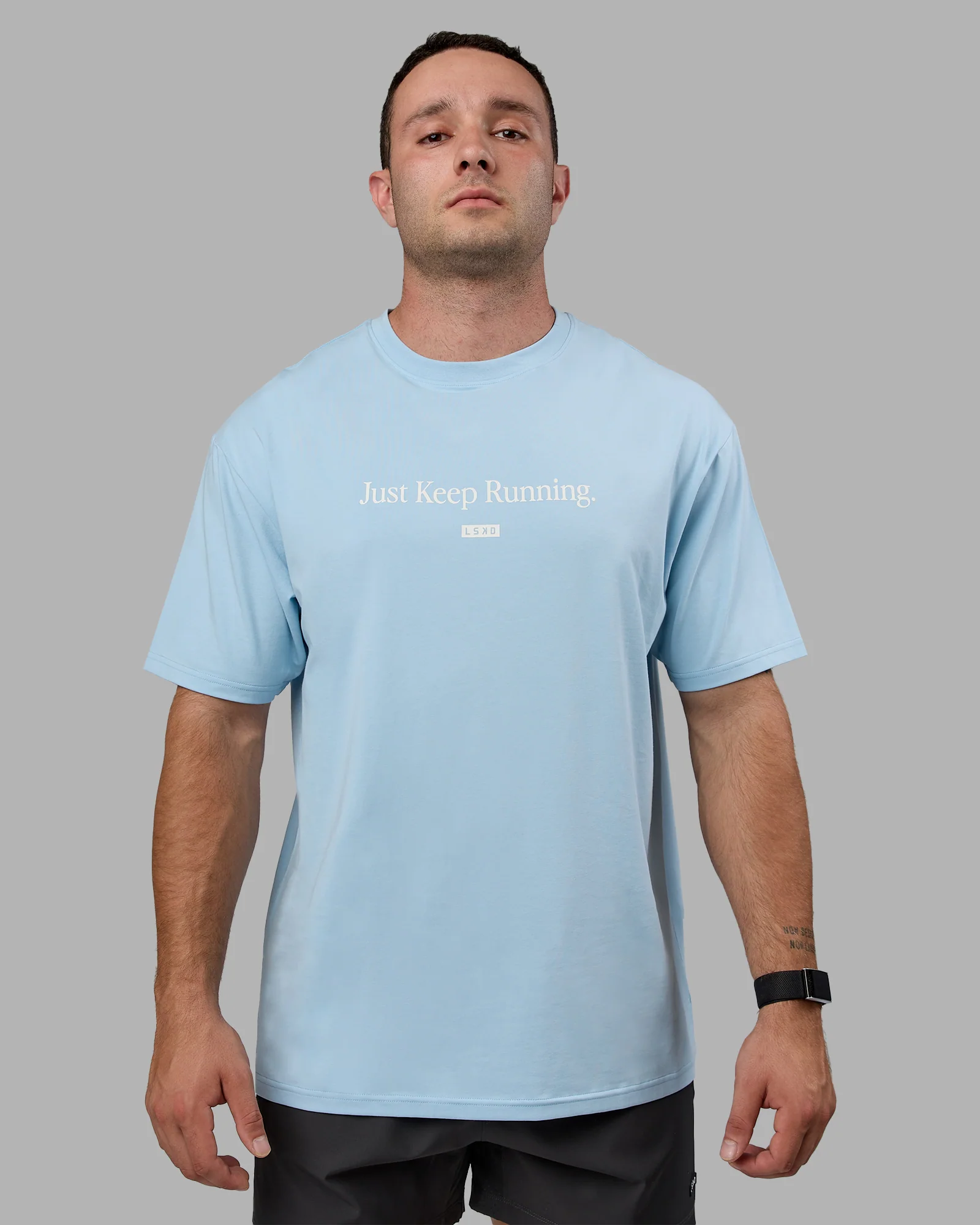Just Keep Running FLXCotton Tee Oversize - Glacial Blue-Off White - Image 2