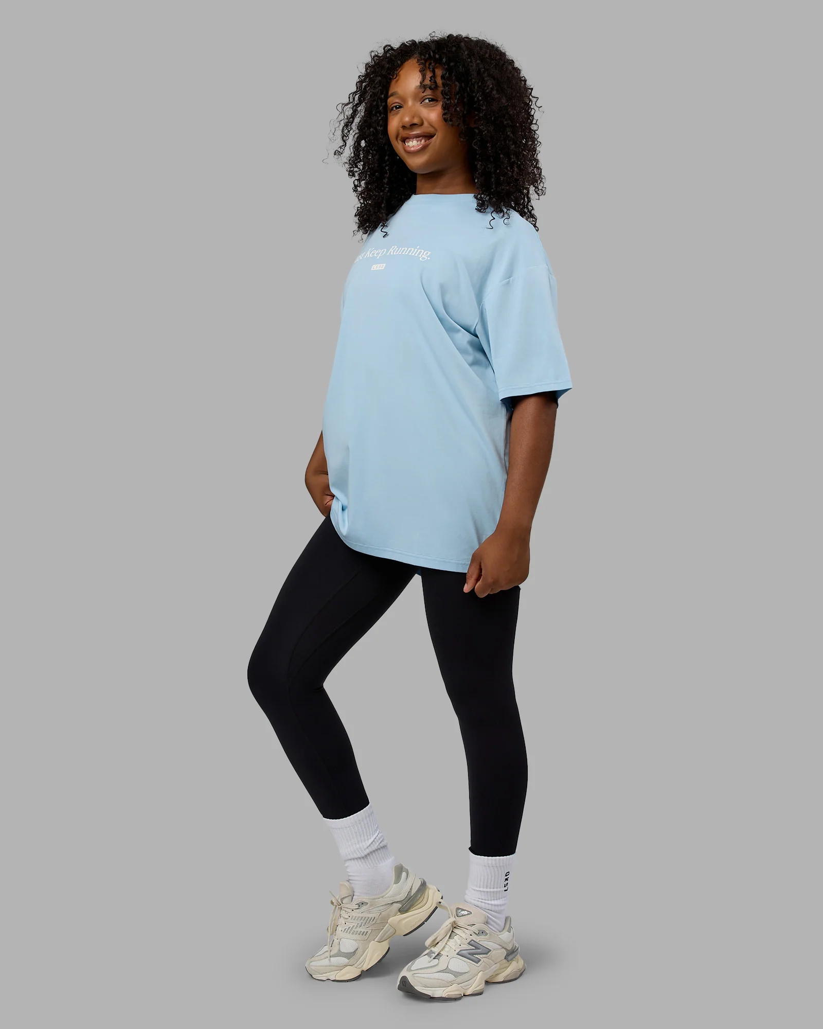 Just Keep Running FLXCotton Tee Oversize - Glacial Blue-Off White - Image 3