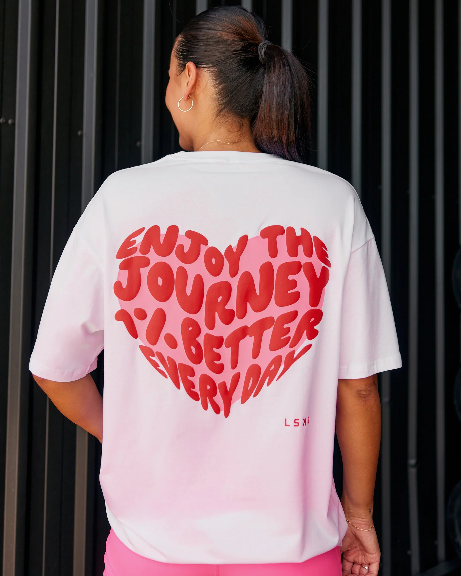 Love the Journey FLXCotton Oversized Tee - White-Candy Pink - Image 4